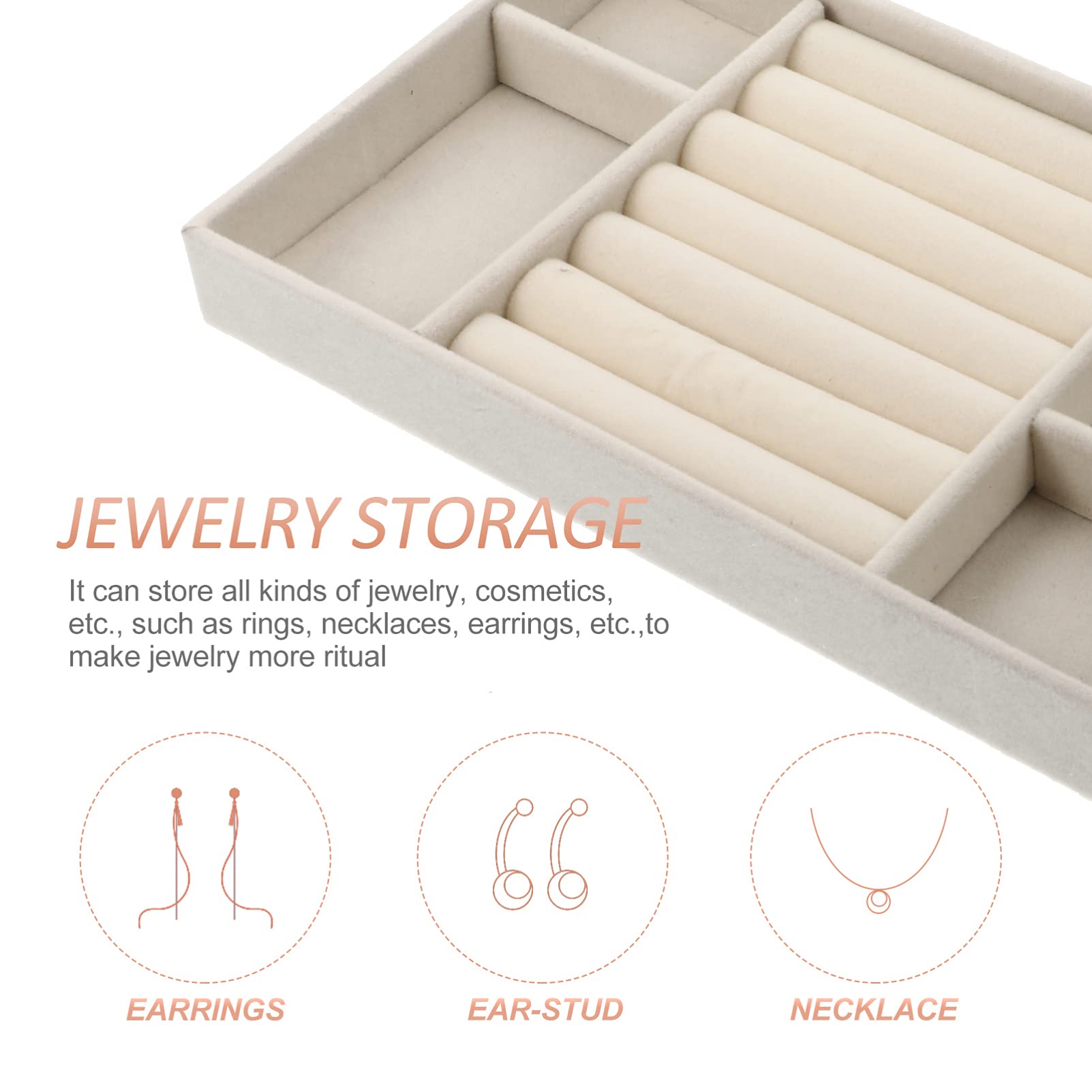 Cabilock 3-Piece Stackable Jewelry Organizer Trays - Drawer Storage for Earrings, Necklaces, Bracelets & Rings - Grey & Beige Display Trays for Home, Travel & Retail Store Organization