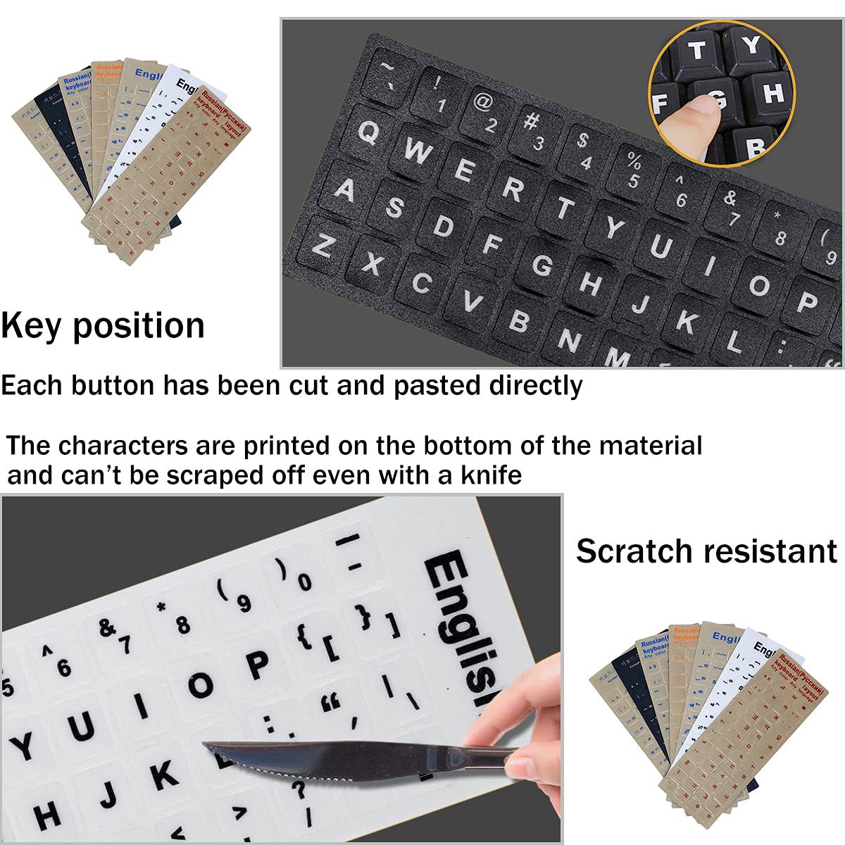 2PCS Korean Keyboard Stickers - Transparent Background with Blue Letters (0.43