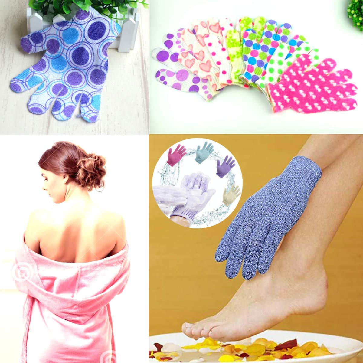 KAAS Exfoliating Bath Gloves for Spa & Shower - Soft Massage Body Scrubber, Dead Skin Remover - 1 Pair Multicolor - Perfect for Dry Brushing & Deep Cleansing