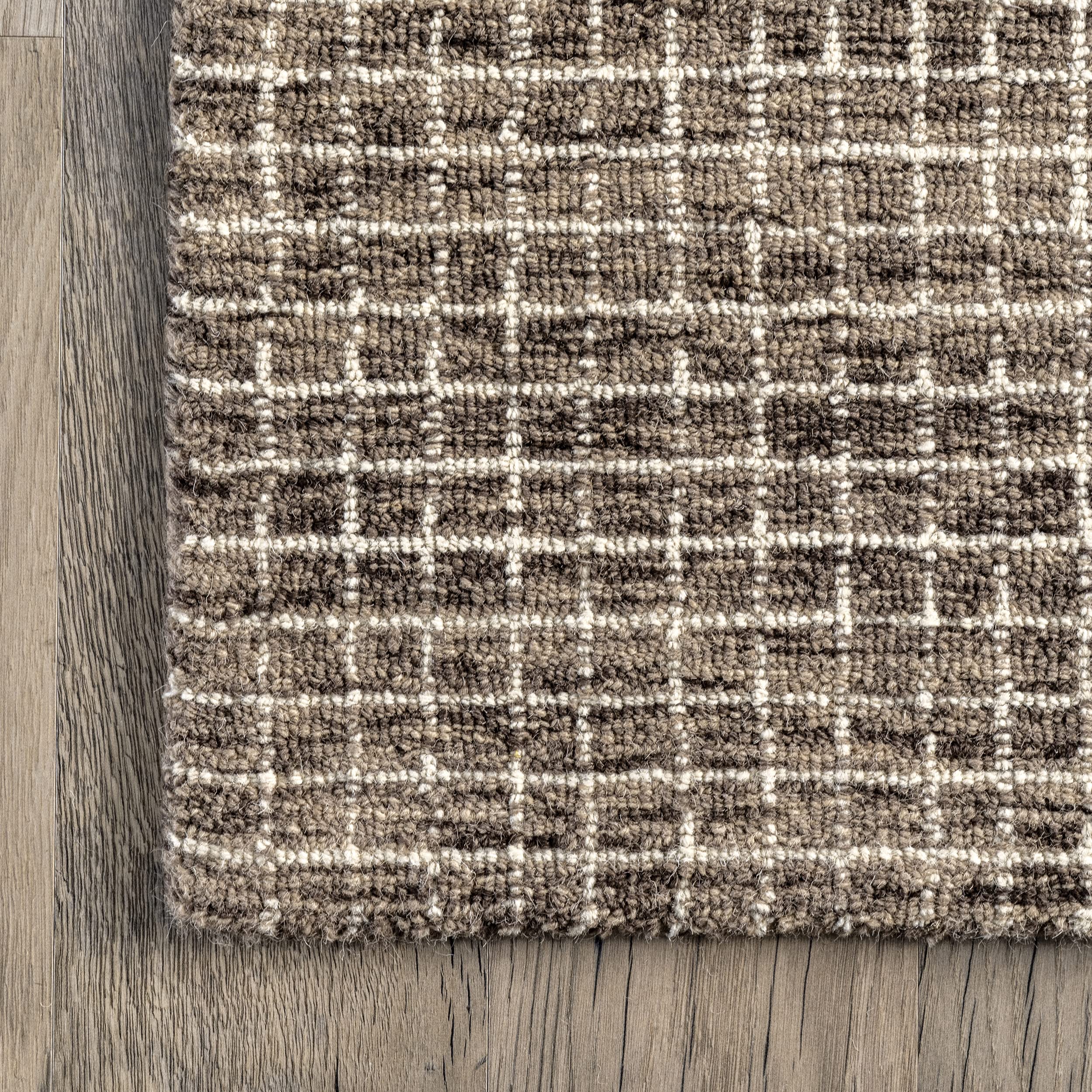 Arvin Olano Melrose Checked Wool Area Rug 8x10 - Farmhouse Brown/Ivory Checkered Rug for Living Room, Bedroom, Dining Room & Kitchen | Cozy Home Decor, Perfect for Farmhouse & Modern Interiors