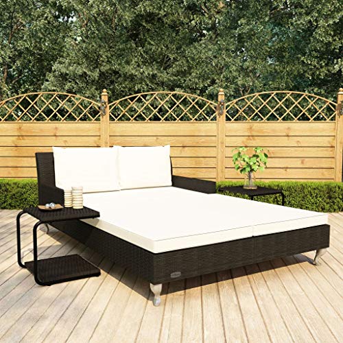 Black Rattan + Cream White Cushion