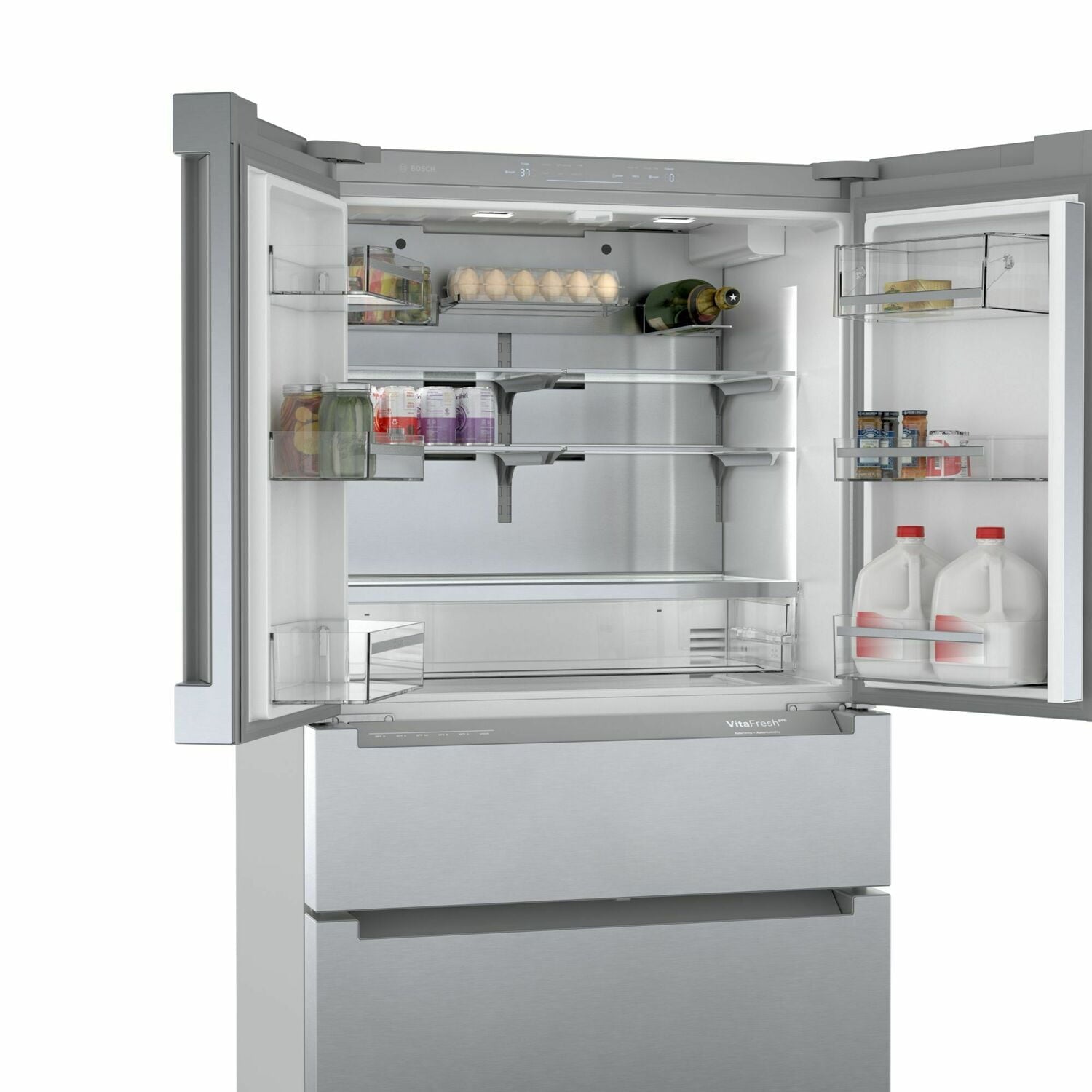 Bosch 800 Series 36 Inch French Door Refrigerator with Bottom Freezer - Stainless Steel, Easy Clean B36CL80ENS - Perfect for Modern Kitchens & Large Family Homes