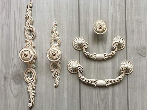 Elegant Creamy White Gold Drawer Knobs with Back Plate - Vintage Cabinet Pulls for Dresser, Kitchen Cabinets & Furniture Hardware (Small Plate Included) - Perfect for Home Renovation & DIY Projects