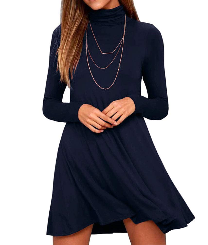 Women's Long Sleeve Turtleneck Casual Loose T-Shirt Dress - Comfortable Stretchy Knit Top for Fall Winter Layering, Work Office & Everyday Wear