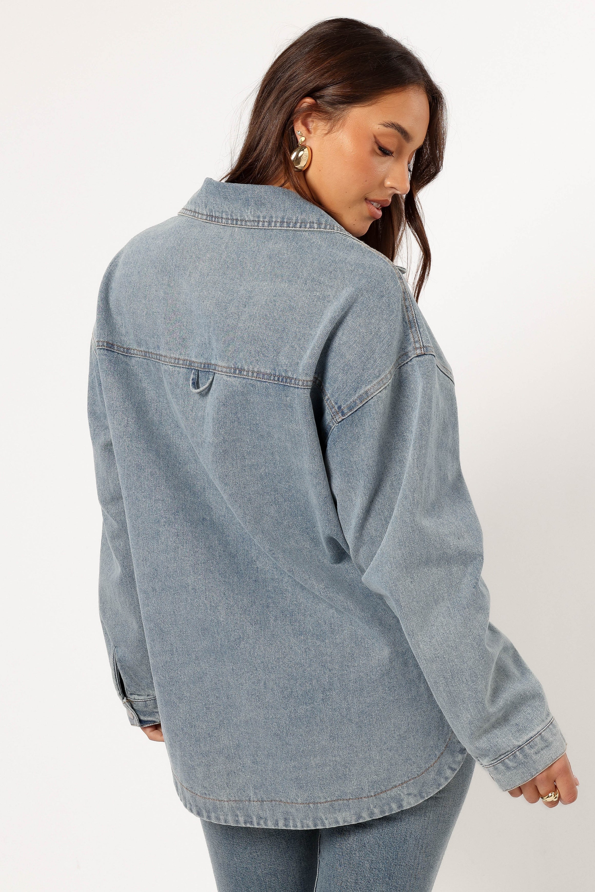 Cassie Oversized Denim Shacket Jacket for Women - Blue Distressed Denim Coat with Button Front - Perfect for Casual Outfits, Layering & Fall Fashion
