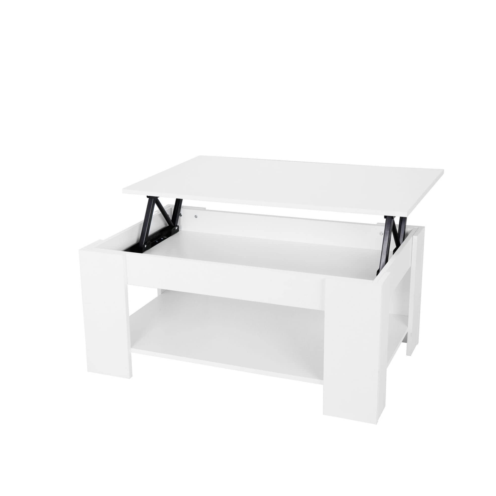Lift Top Coffee Table with Storage - White Large Hardwood Lift-Up Coffee Table for Living Room, Perfect for Small Spaces, TV Snacks, and Extra Storage