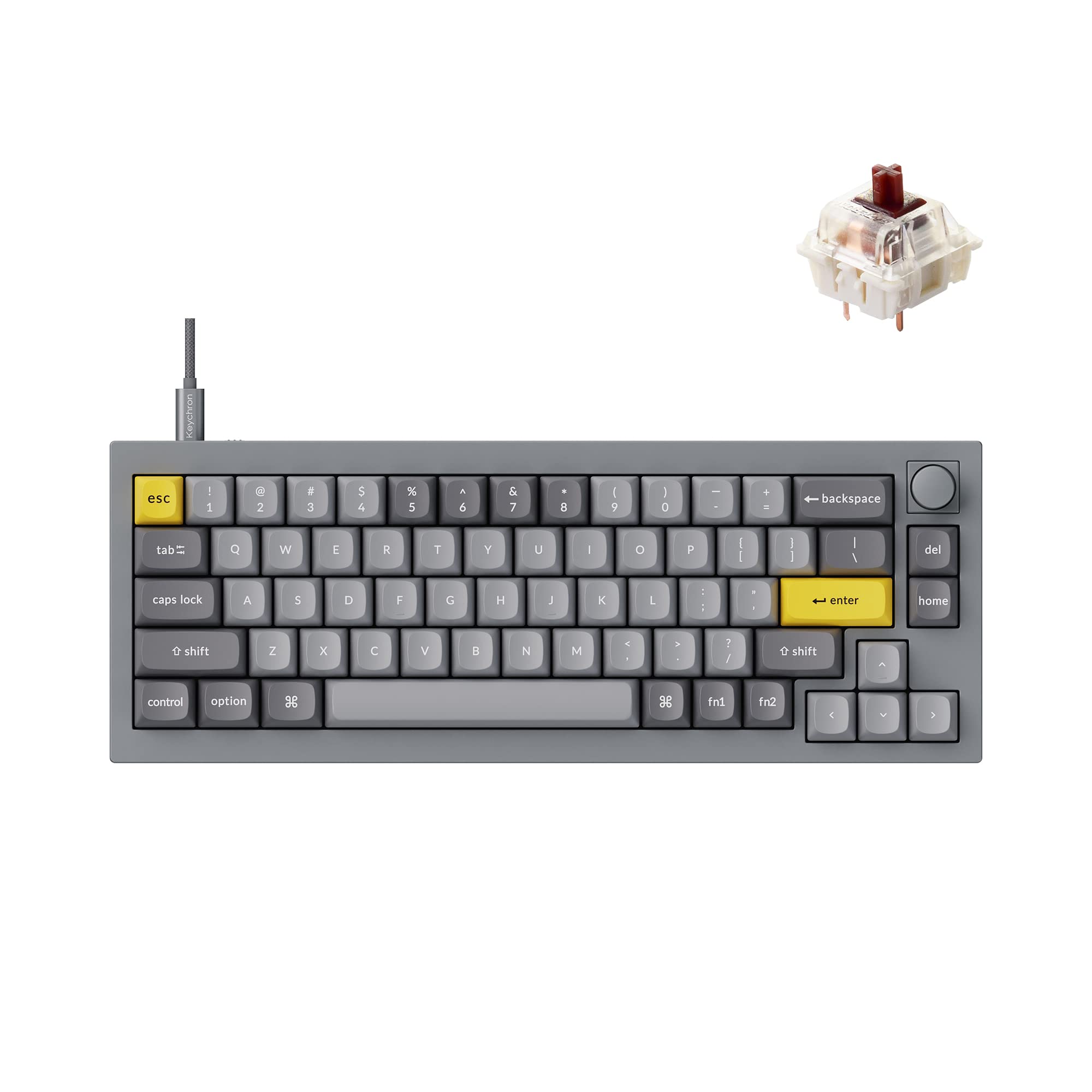 Keychron Q2 65% Wired Custom Mechanical Keyboard with Knob - Hot-Swappable Gateron G Pro Brown Switches, QMK/VIA Programmable, Double Gasket Design for Mac/Windows/Linux (Grey) | Perfect for Typing, Gaming & Office Work