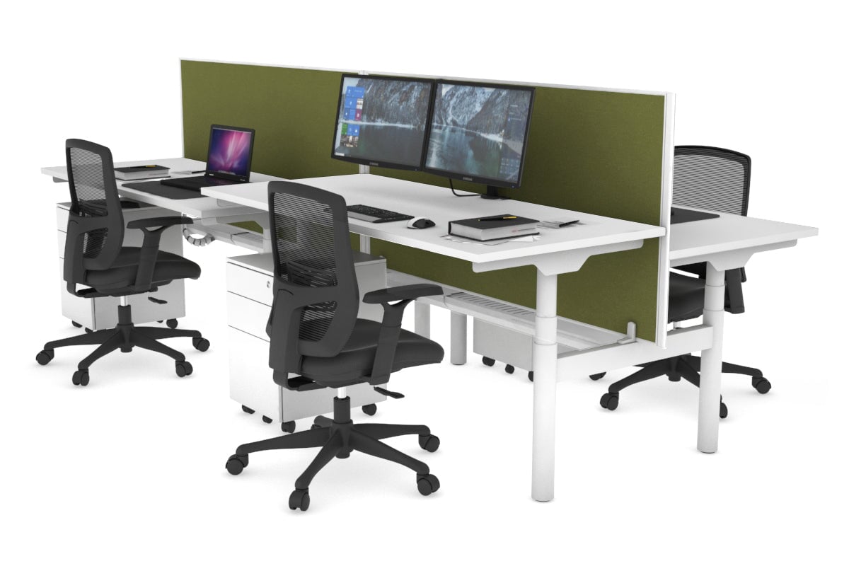 Flexi Premium Height Adjustable 4-Person H Bench Workstation - White Frame [1800L x 700W] - Ideal for Office, Coworking Spaces & Home Offices