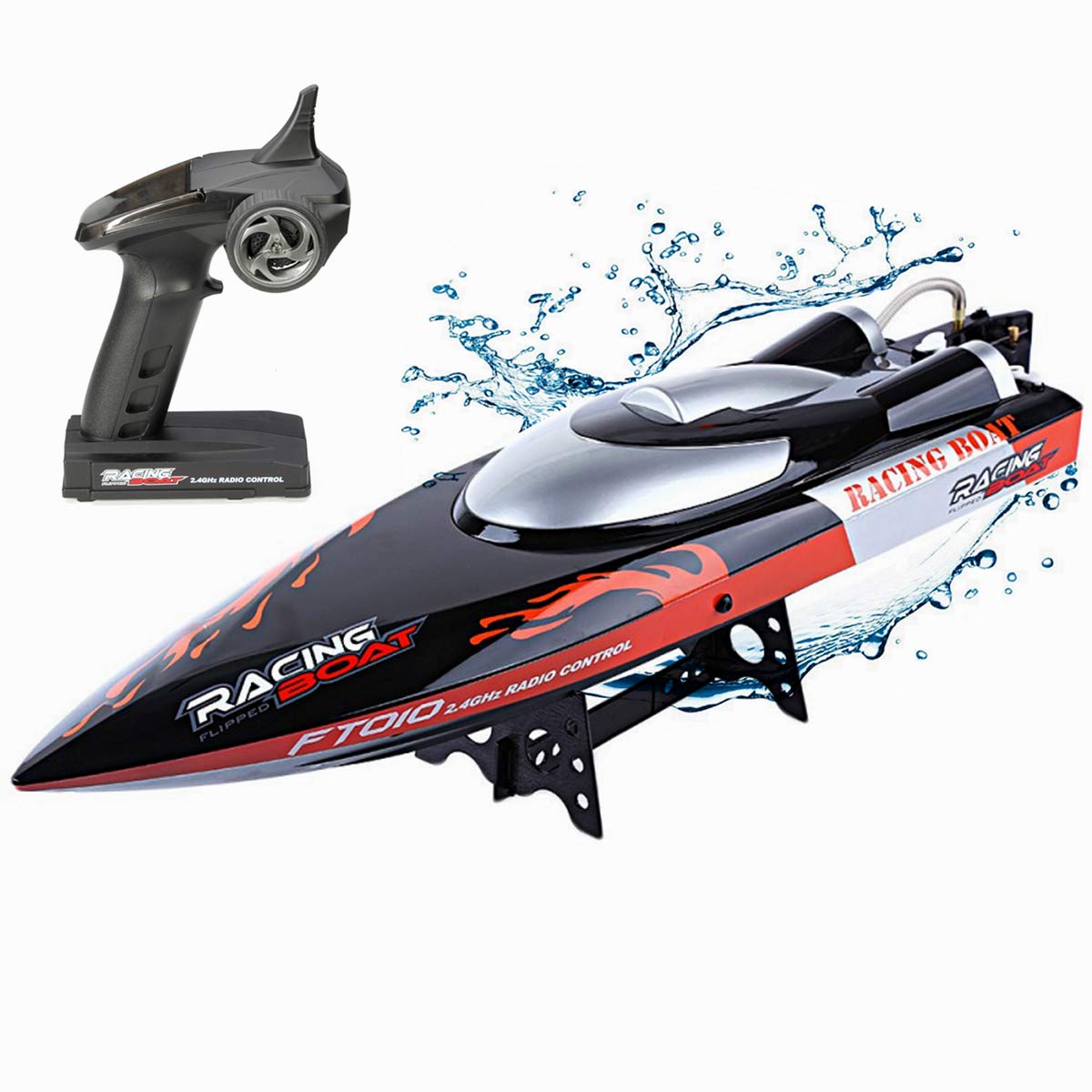 XIAOKEKE 2.4Ghz High Speed Remote Control Boat for Kids & Adults - 2 Rechargeable Batteries, Low Battery Alarm, Out of Range Alert - Perfect for Lakes, Pools & Outdoor Water Play