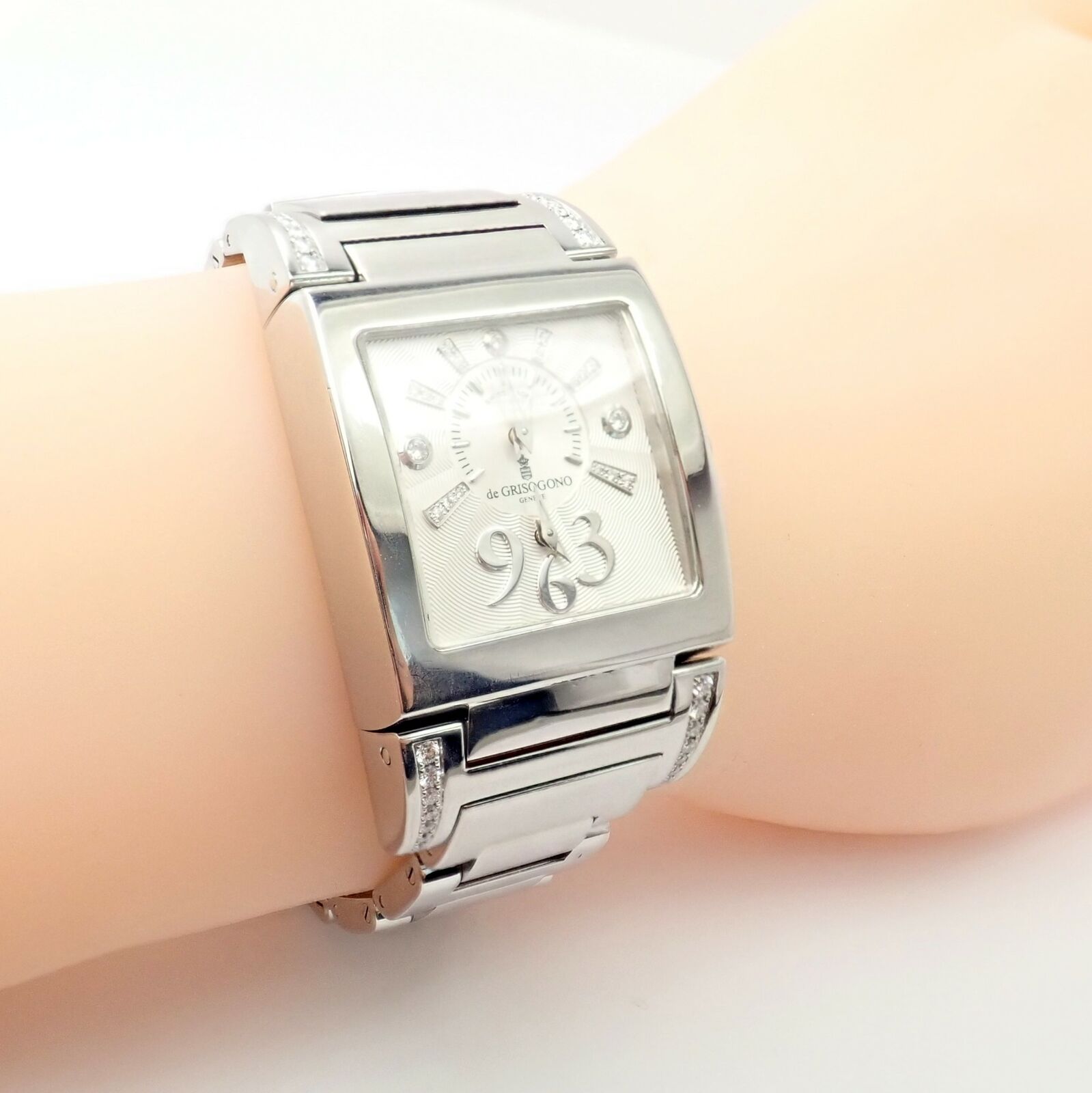 Luxury De Grisogono Stainless Steel Diamond Ladies Dual Time Watch - Elegant Women's Fashion Timepiece for Business & Travel