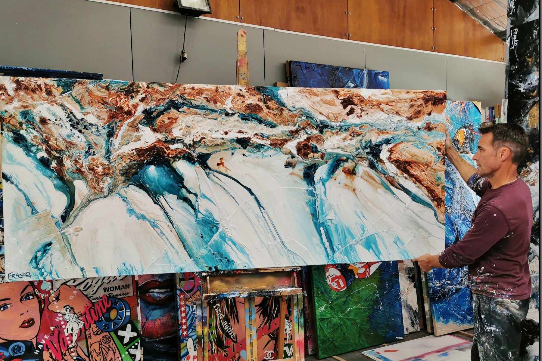 Southern Belle 240cm x 100cm Teal Oxide White Textured Abstract Canvas Wall Art - Perfect for Living Room, Bedroom & Office Decor