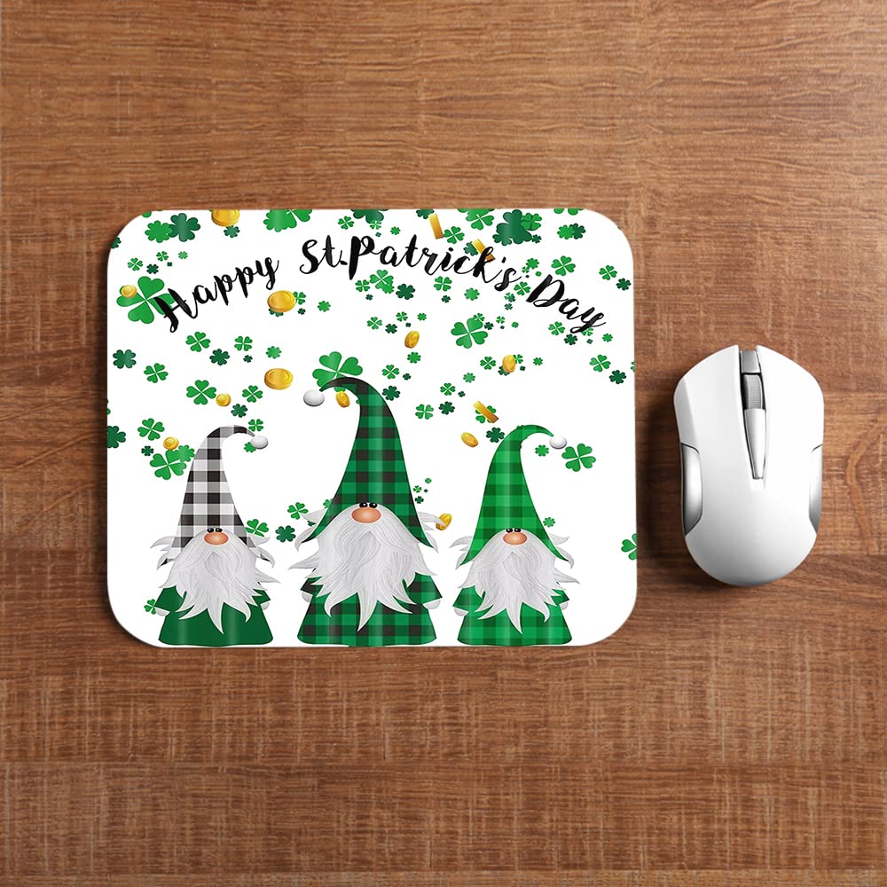 WONDERTIFY St. Patrick's Day Mouse Pad - Green Clover Shamrock Irish Gnome Design, Non-Slip Rubber Base, 9.5x7.9 Inch for Gaming, Office & Home - Perfect for Irish-Themed Decor & Computer Workstations