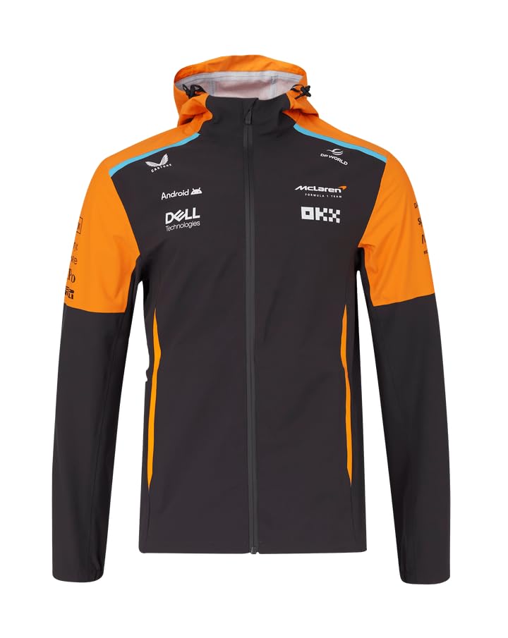 Castore McLaren F1 2024 Team Lightweight Waterproof Rain Jacket - Men's Racing Windbreaker for Outdoor Sports & Motorsport Events