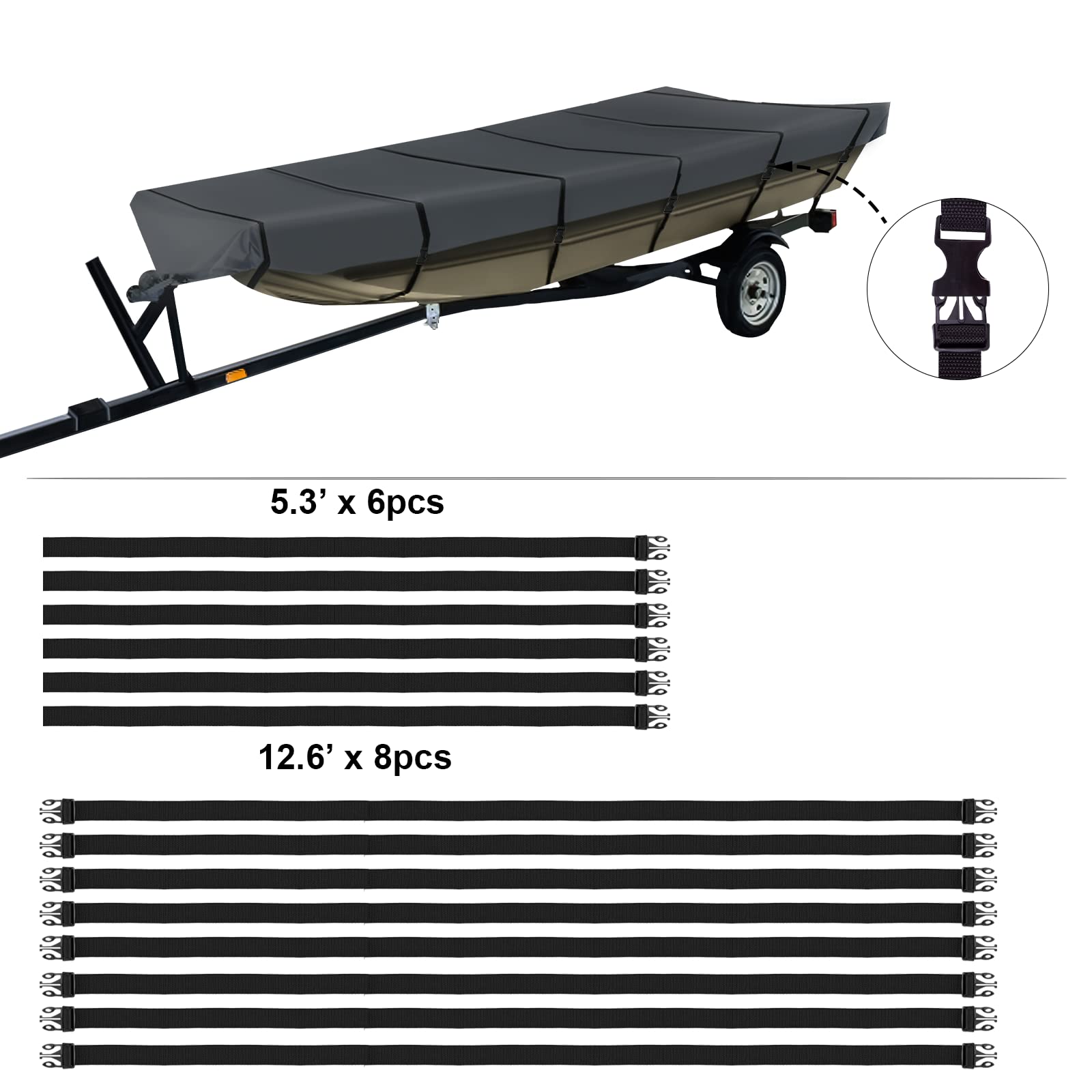 GOODSMANN Heavy Duty Waterproof Jon Boat Cover 18ft - Fits 18ft Length with 75'' Beam Width (Model 9411-13104-01A) | All-Weather Protection for Fishing, Hunting & Outdoor Storage