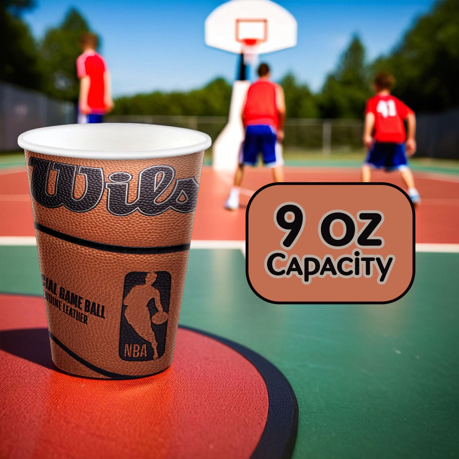 Spalding Basketball Party Cups - 9oz (Pack of 18) | NBA Themed Plastic Drink Cups for Sports Parties, BBQs & Game Nights