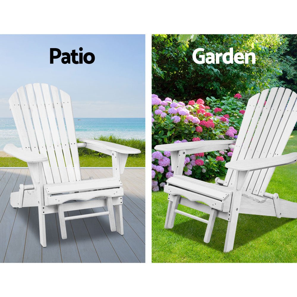 3-Piece White Wooden Adirondack Outdoor Table and Chairs Set - Perfect for Patio, Garden, Beach & Sun Lounge Relaxation