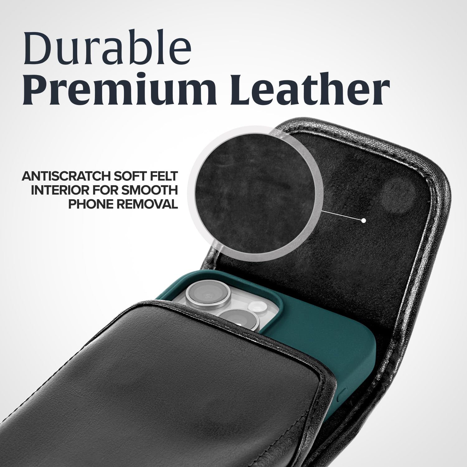 Premium Leather Phone Holster for iPhone 16 Pro Max/15 Pro Max/14 Pro Max/13 Pro Max - Black Belt Clip Phone Holder Compatible with Slim Cases - Durable Leather Waist Pouch for Outdoor, Work, Hiking & Daily Use