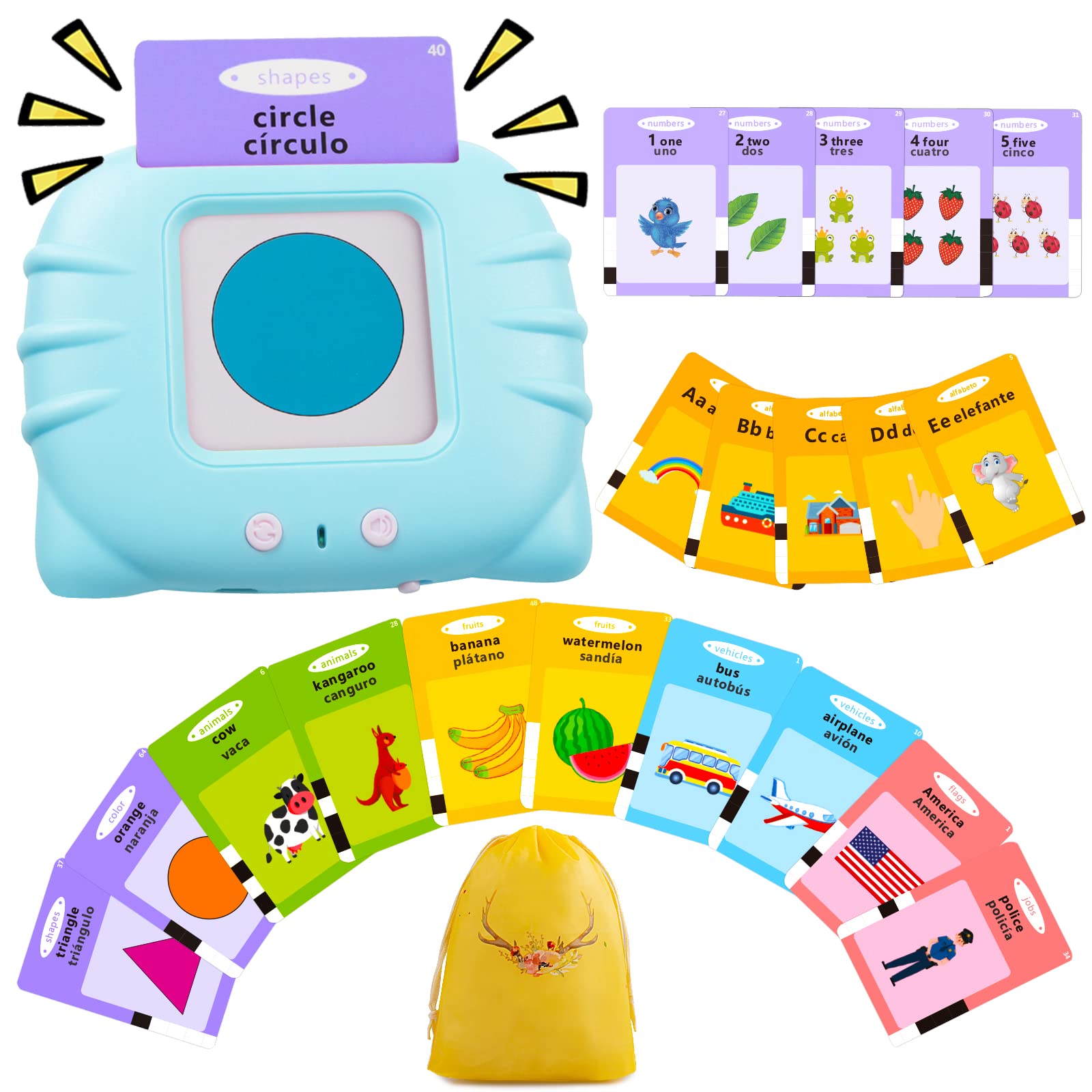 QuTZ ABC Learning Flash Cards for Toddlers 2-4 Years - Bilingual Spanish & English, Autism & Speech Therapy Educational Toys, 275 Sight Words with Talking Function - Perfect for Preschool Learning, Homeschooling & Classroom Activities
