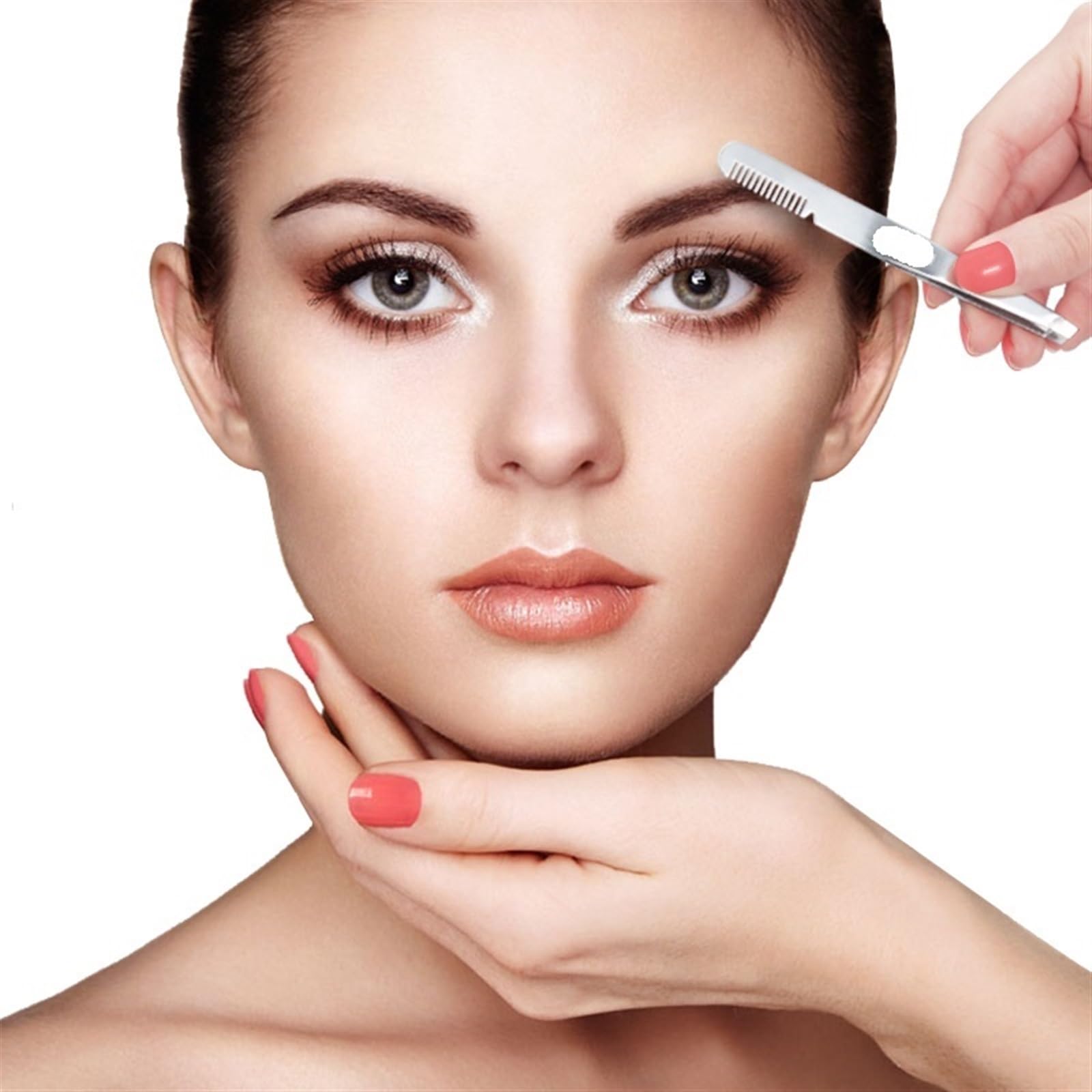 Professional Stainless Steel Hair Removal Tweezers - Eyebrow Tweezer with Brush for Precise Shaping, Eyelash Extensions & Double Eyelid Creation | Perfect for Home Grooming, Salon Use & Makeup Artists (Silver)