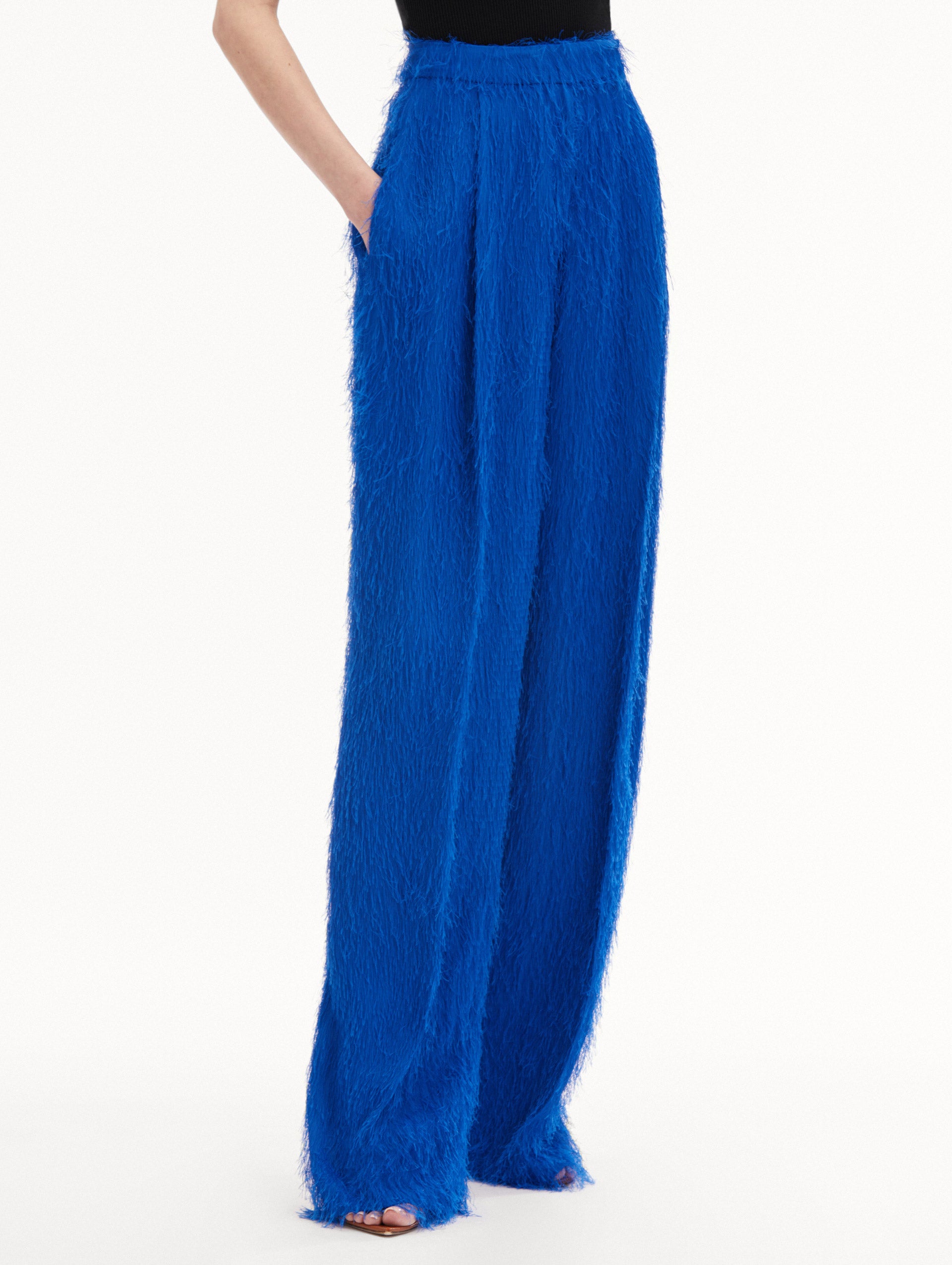 Stylish Fringe Fil Coupé Wide Leg Pants for Women - Boho Chic High Waisted Palazzo Trousers for Casual Outings & Festivals