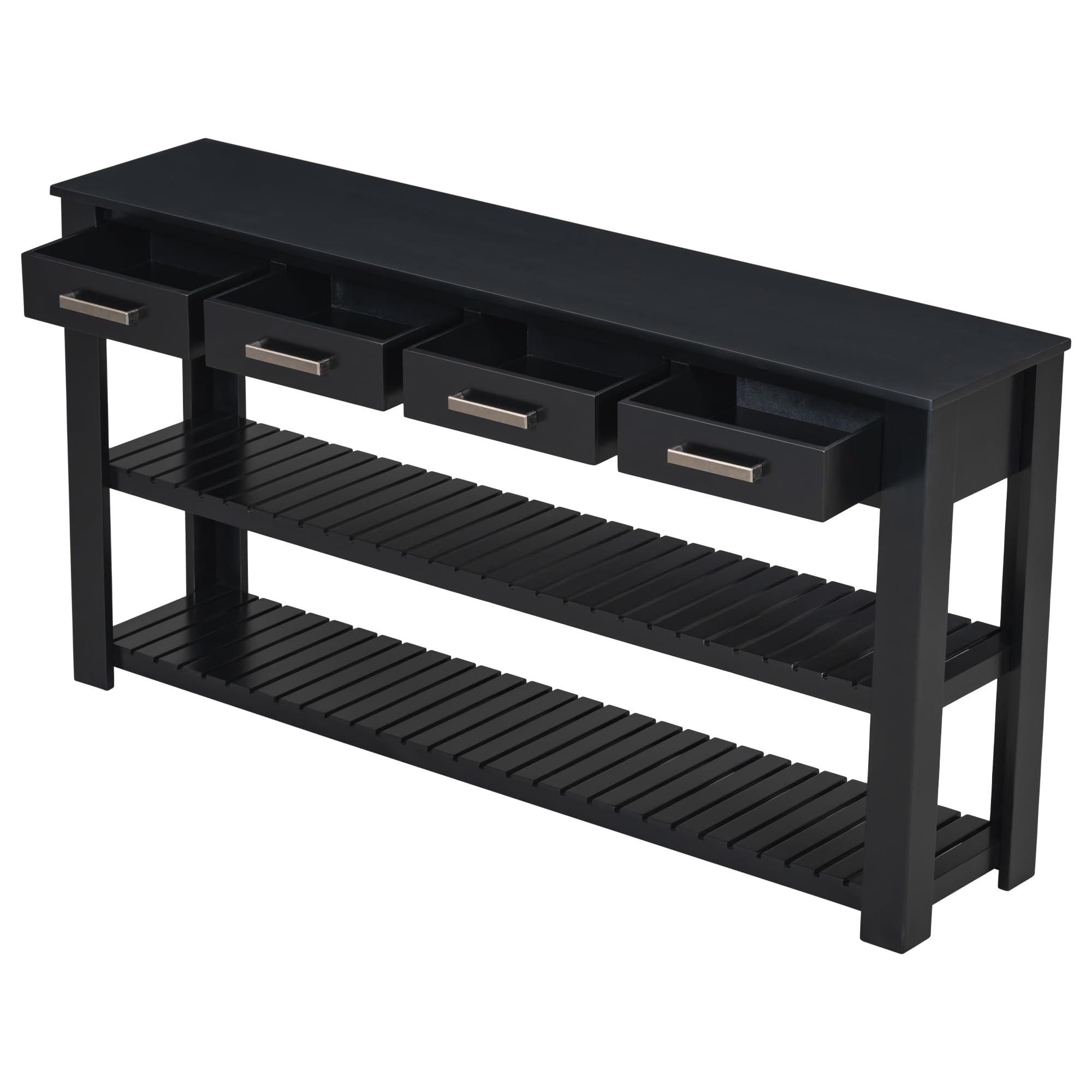 Stylish Rustic Entryway Console Table with 4 Drawers & Shelves - Perfect for Living Room & Bedroom (Black)