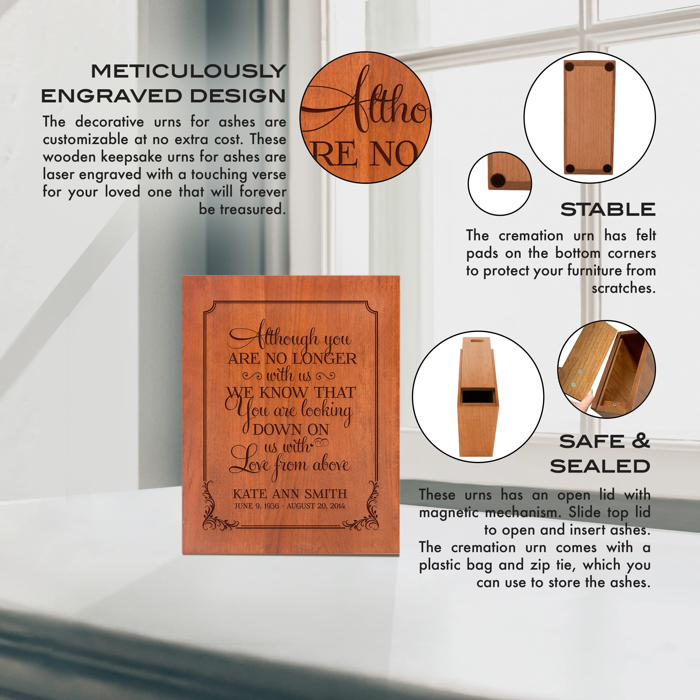Lifesong Milestones Personalized Wooden Cremation Urn for Human Ashes - Handcrafted Keepsake Box for Adult Male & Female - Celebration of Life Memorial Urn with Custom Engraving - Perfect for Home Display, Funeral Services & Memorial Ceremonies