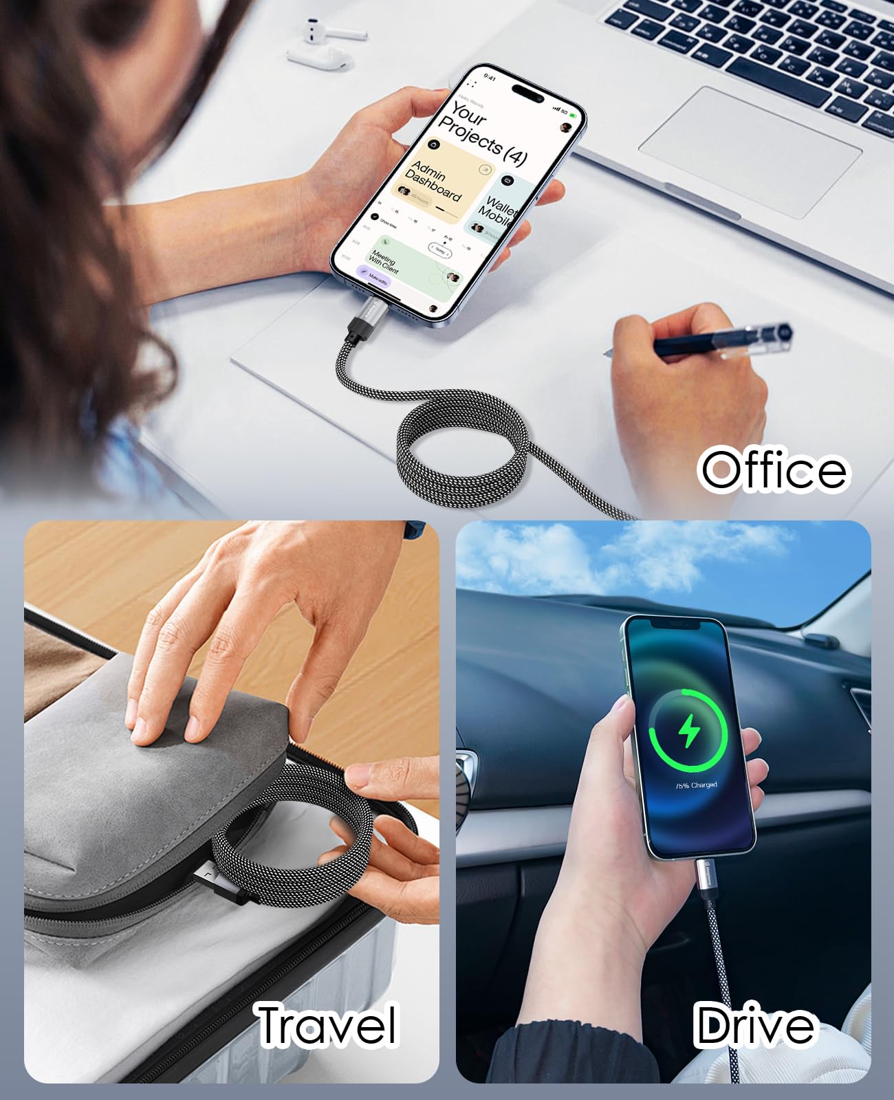 Magtame 5ft Magnetic USB A to USB C Cable - Nylon Braided Fast Charging Cord for iPhone 15 Pro Max/Plus, Samsung S23/S22, iPad & MacBook | Original Patent Design | Perfect for Travel, Office & Home Charging