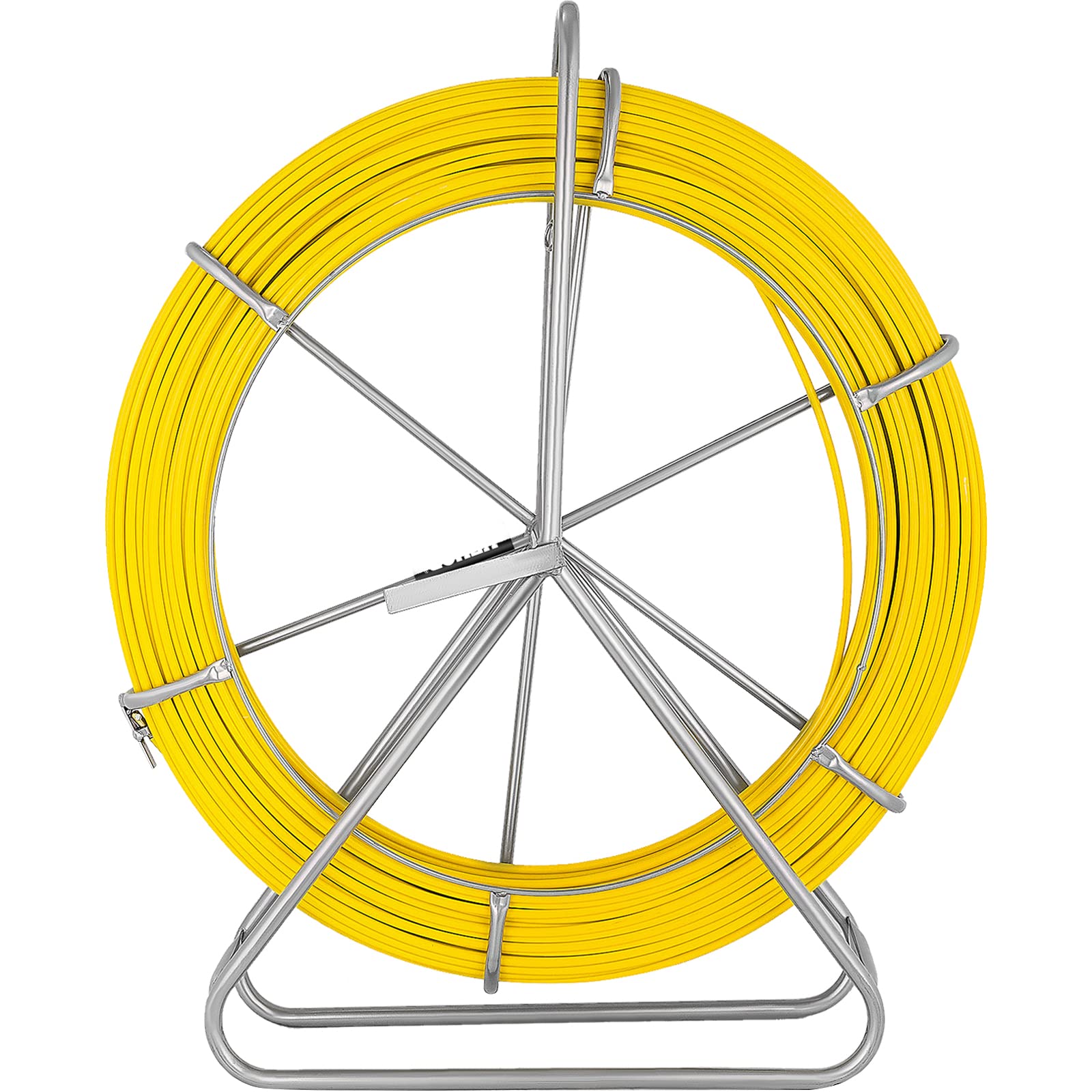 Happybuy 8MM x 492FT Fiberglass Fish Tape - Steel Reel Stand with Cage & Wheel - 13 Inch Min Bending Radius - Durable Wire Cable Puller for Electrical Conduit Work - Perfect for Electricians and DIY Home Wiring Projects