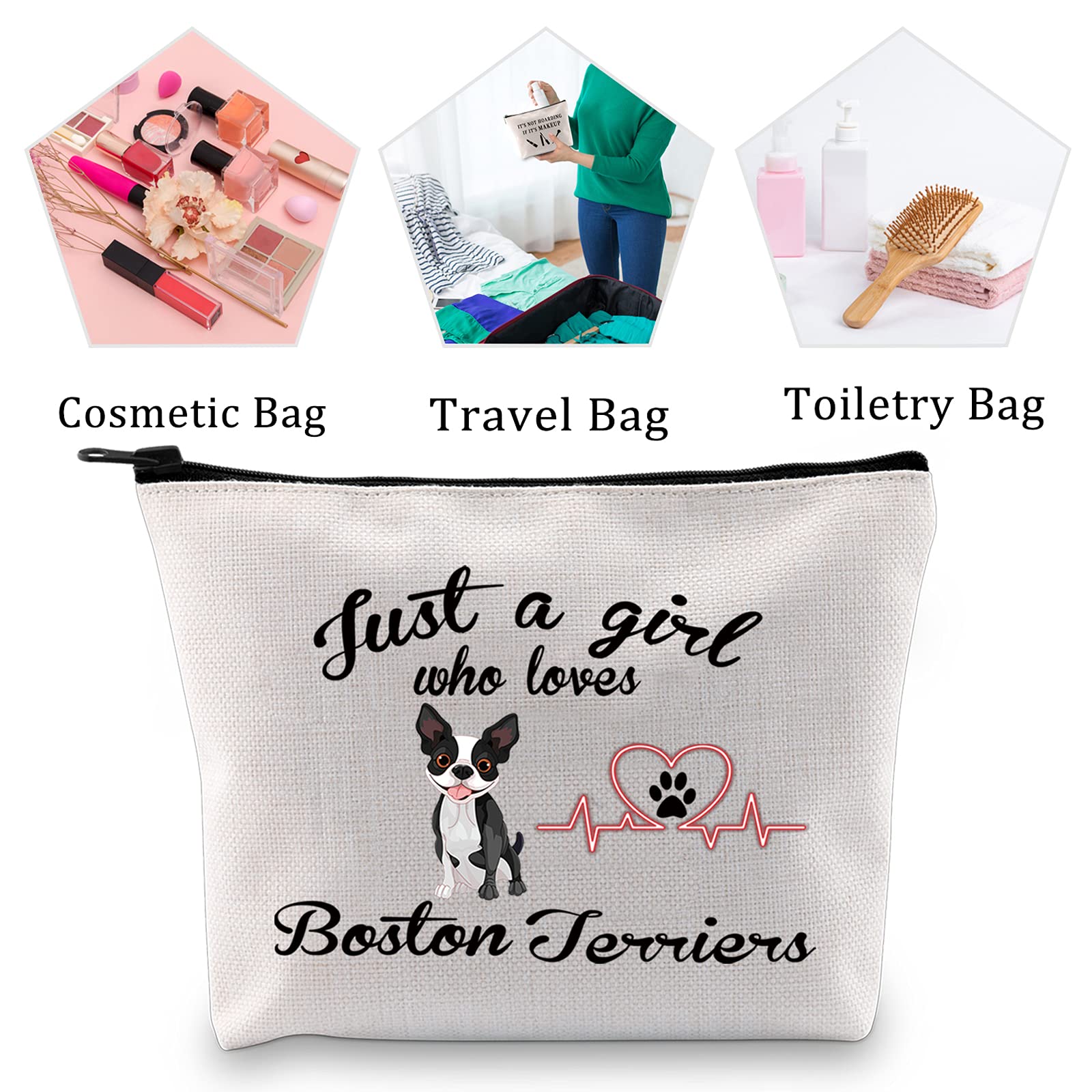 Boston Terrier Makeup Bag for Women | Cute Cosmetic Pouch with Zipper | Perfect Travel Toiletries Organizer | Ideal Gift for Boston Terrier Lovers | Great for Travel, Gym & Daily Use