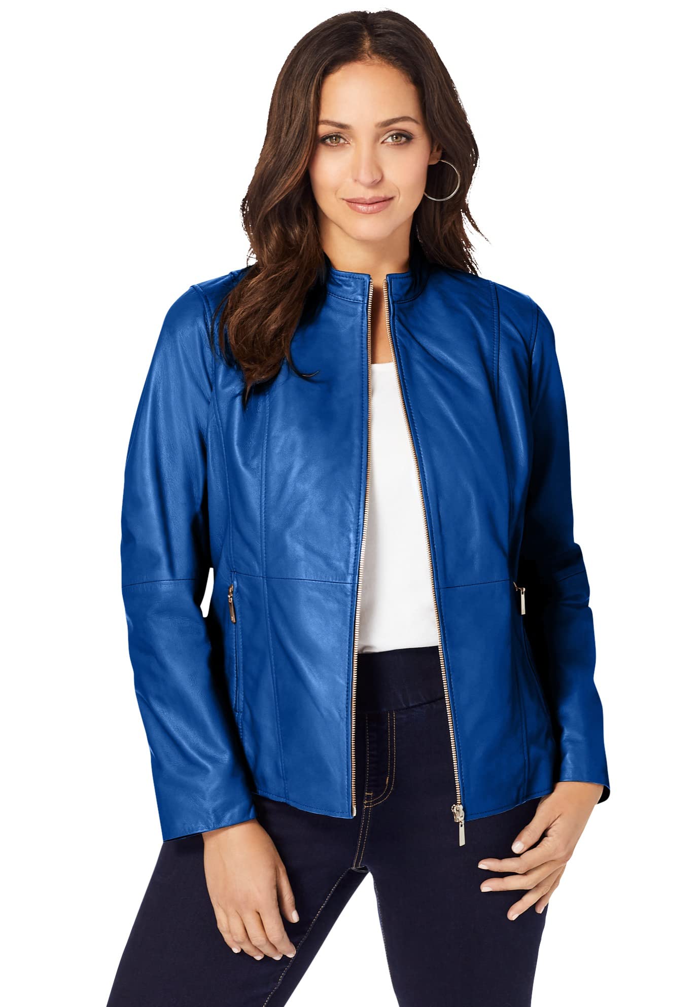 Jessica London Plus Size Leather Jacket - Front Zip for Women | Casual & Office Wear