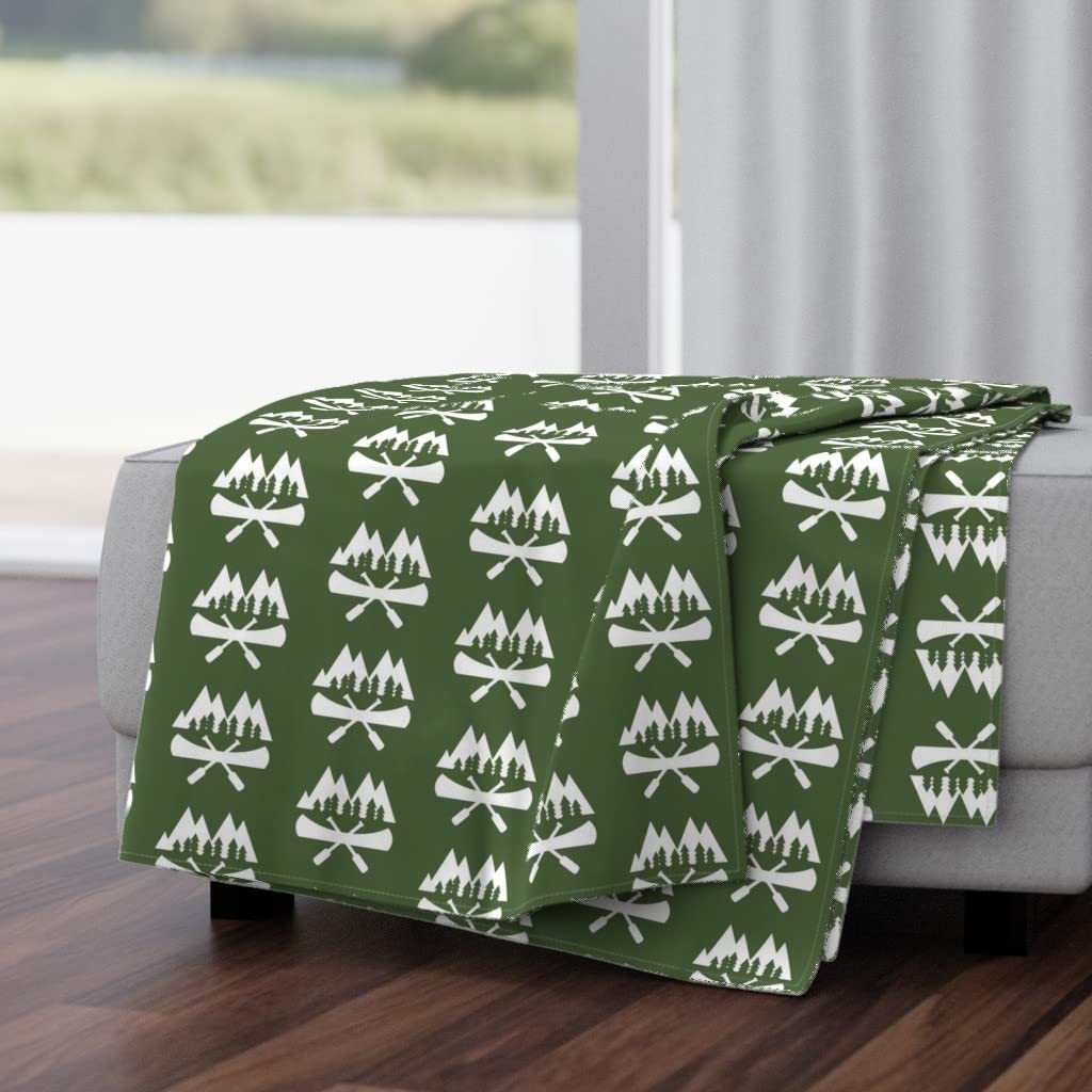 Soft Plush Minky Throw Blanket 50x70 Inches - Green Fishing Camping River Mountain Paddle Print Cozy Blanket for Bed, Couch, Outdoor Adventures & Gift Giving