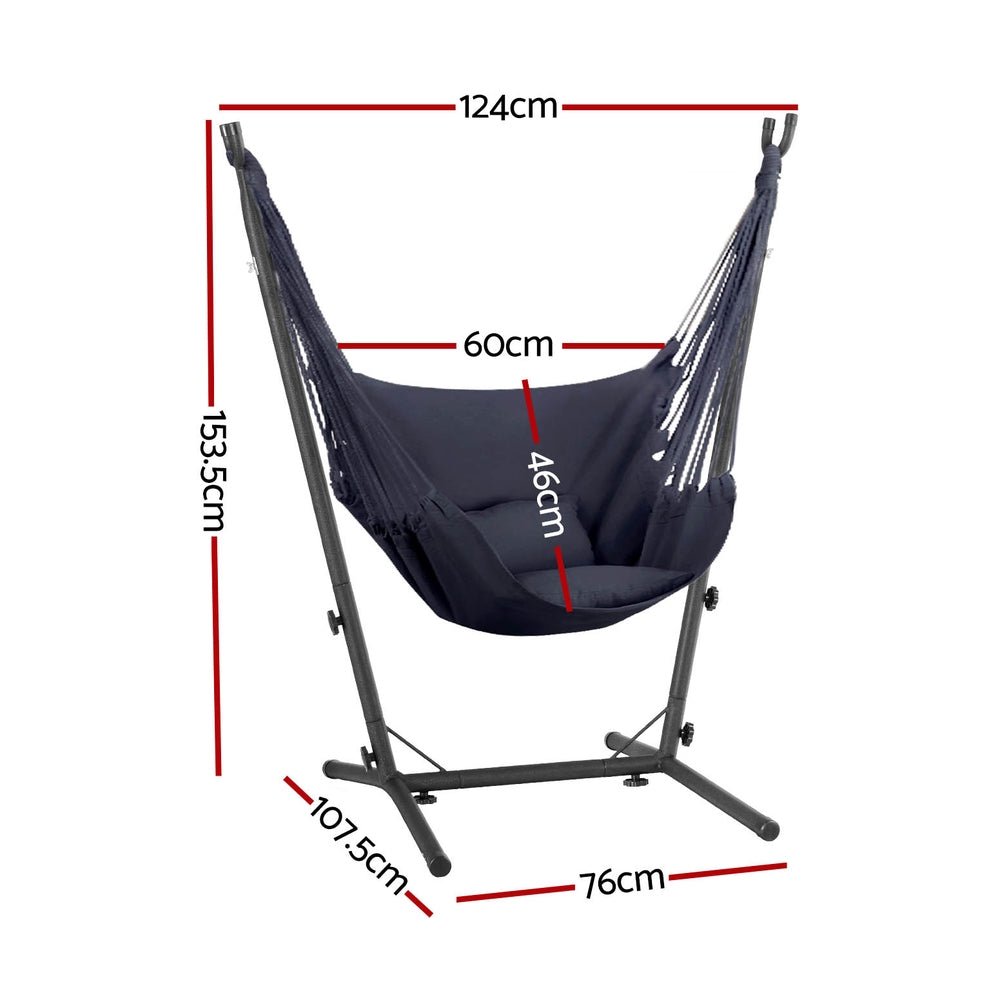 Comfortable Grey Hammock Chair with Stand for Outdoor Camping, Backyard Relaxation & Patio Lounging - Perfect for Garden, Balcony and Indoor Use