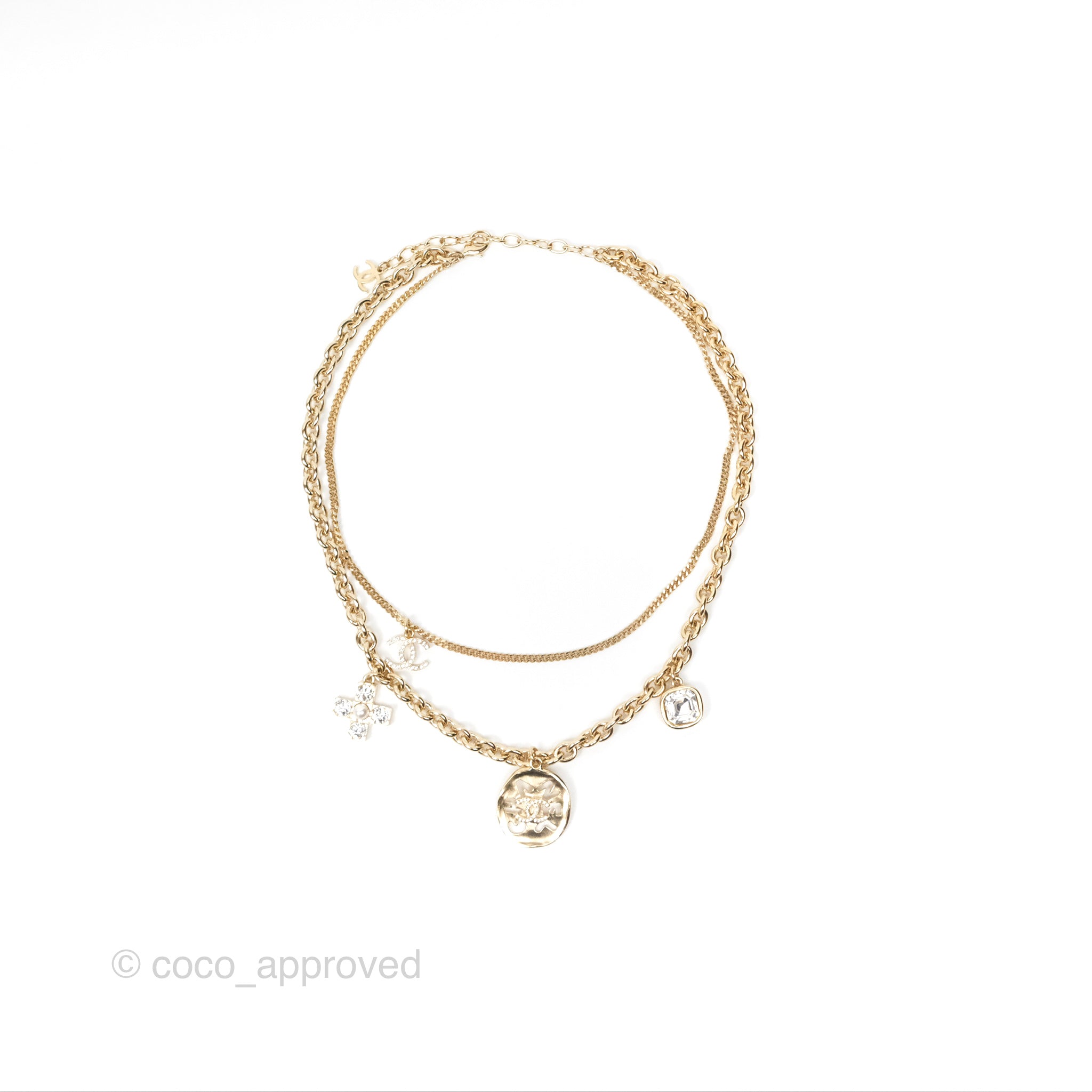 Chanel CC Logo Charm Necklace in 21K Gold Tone - Elegant Jewelry for Women, Perfect for Parties, Weddings & Special Occasions