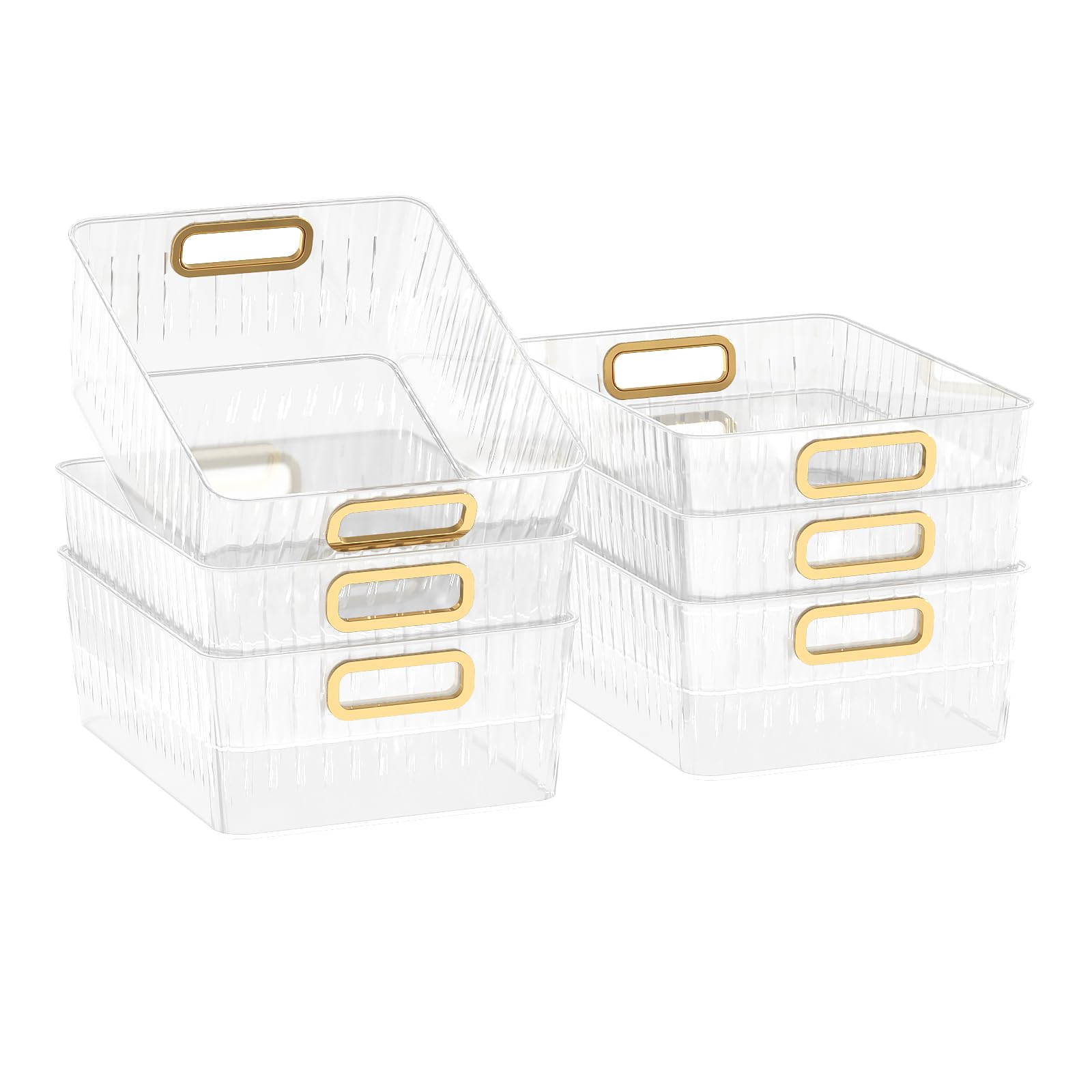 Kekow 6-Pack Clear Plastic Storage Bins with Handles - Pantry Organizers for Kitchen, Refrigerator, Freezer, Cabinet & Closet - Perfect for Food Storage, Spice Organization & Home Decluttering