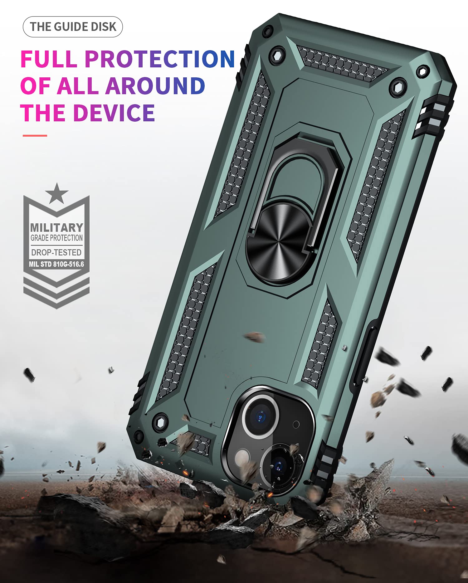 **Korecase Heavy Duty Rugged iPhone 13 Case - Shockproof, Scratch Resistant, Full Body Protection with Built-in 360° Ring Kickstand & Military-Grade Hard Cover (Green) - Perfect for Outdoor, Work, and Daily Use**