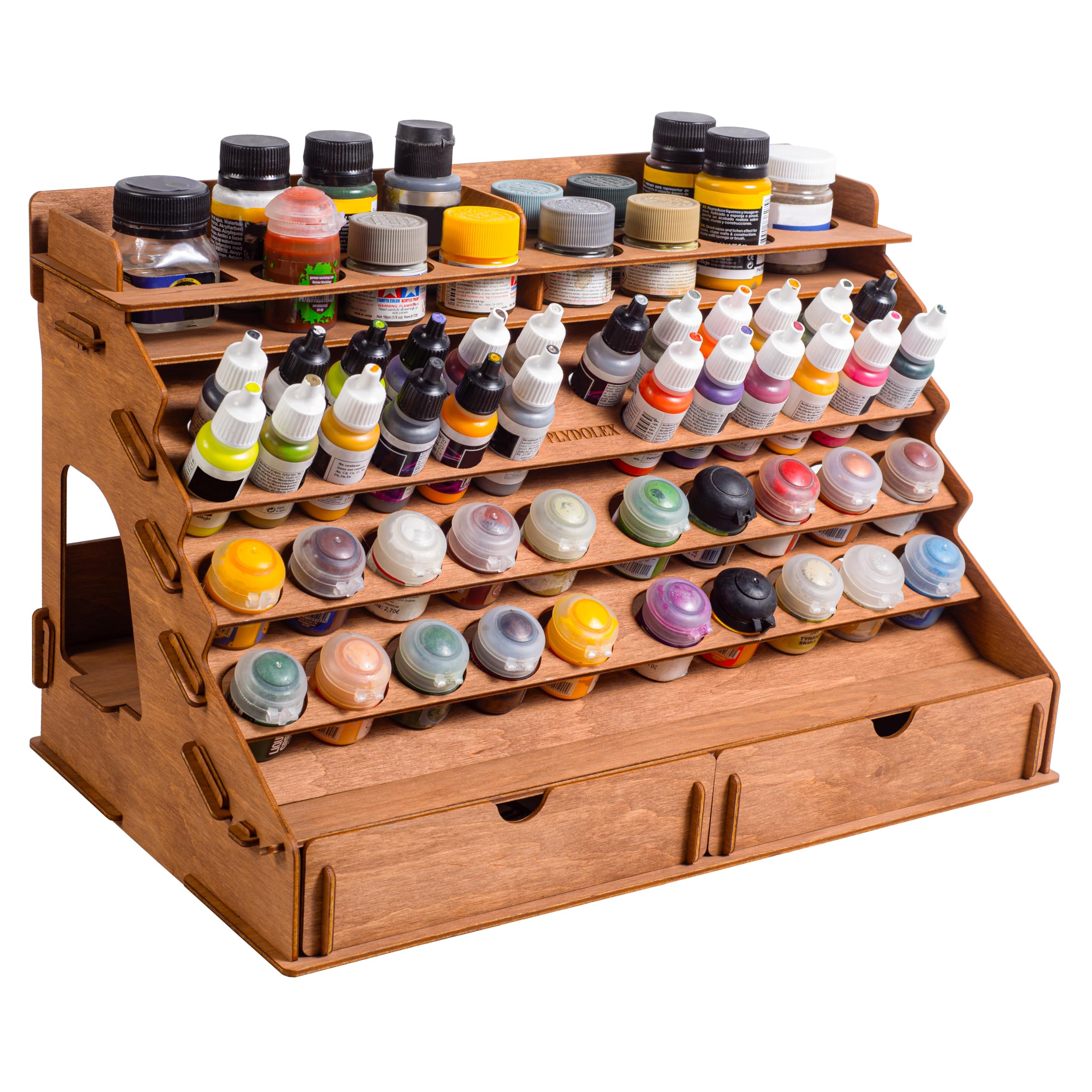 58-Hole Wooden Paint Storage Rack with 2 Corner Racks - Organizer for 32 Paint Bottles & 46 Brushes - Perfect for Miniature Painting, DIY Crafts & Hobby Artists
