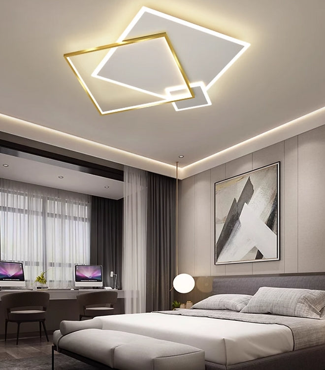 Modern LED Geometric Square Ceiling Light Fixture - Energy Efficient Dimmable Lighting for Living Room, Bedroom & Office Decor