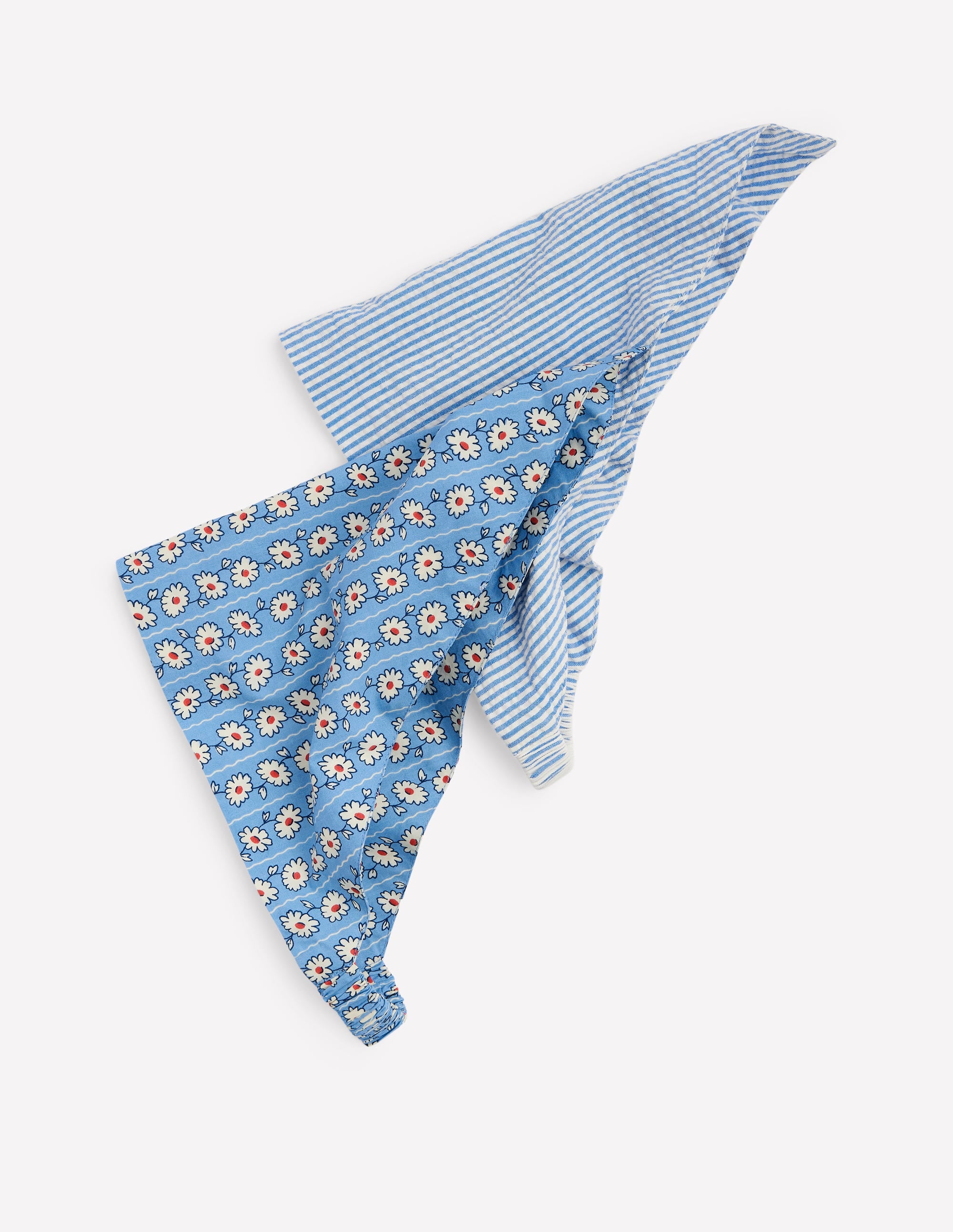 2 Pack Blue Daisy Stripe Headscarves - Soft Cotton Hair Wraps for Women, Muslim Hijab, Chemo Head Cover - Perfect for Daily Wear, Prayer, and Cancer Patients