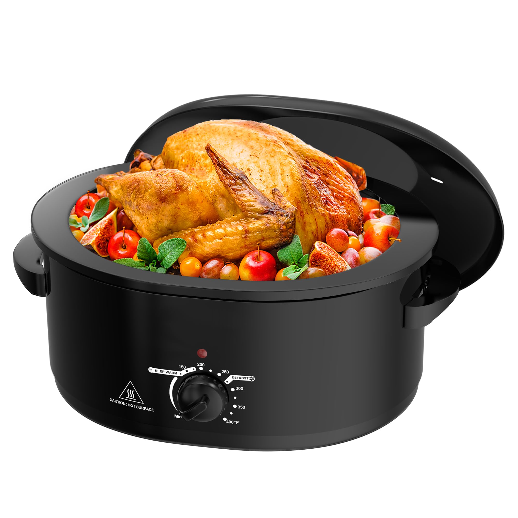 8 Quart Stainless Steel Roaster Oven with Self-Basting Lid, Removable Roasting Rack, Turkey Defrost & Warm Function, Adjustable Temperature for Slow Cooking, Black - Perfect for Holiday Dinners, Family Gatherings & Large Meal Prep