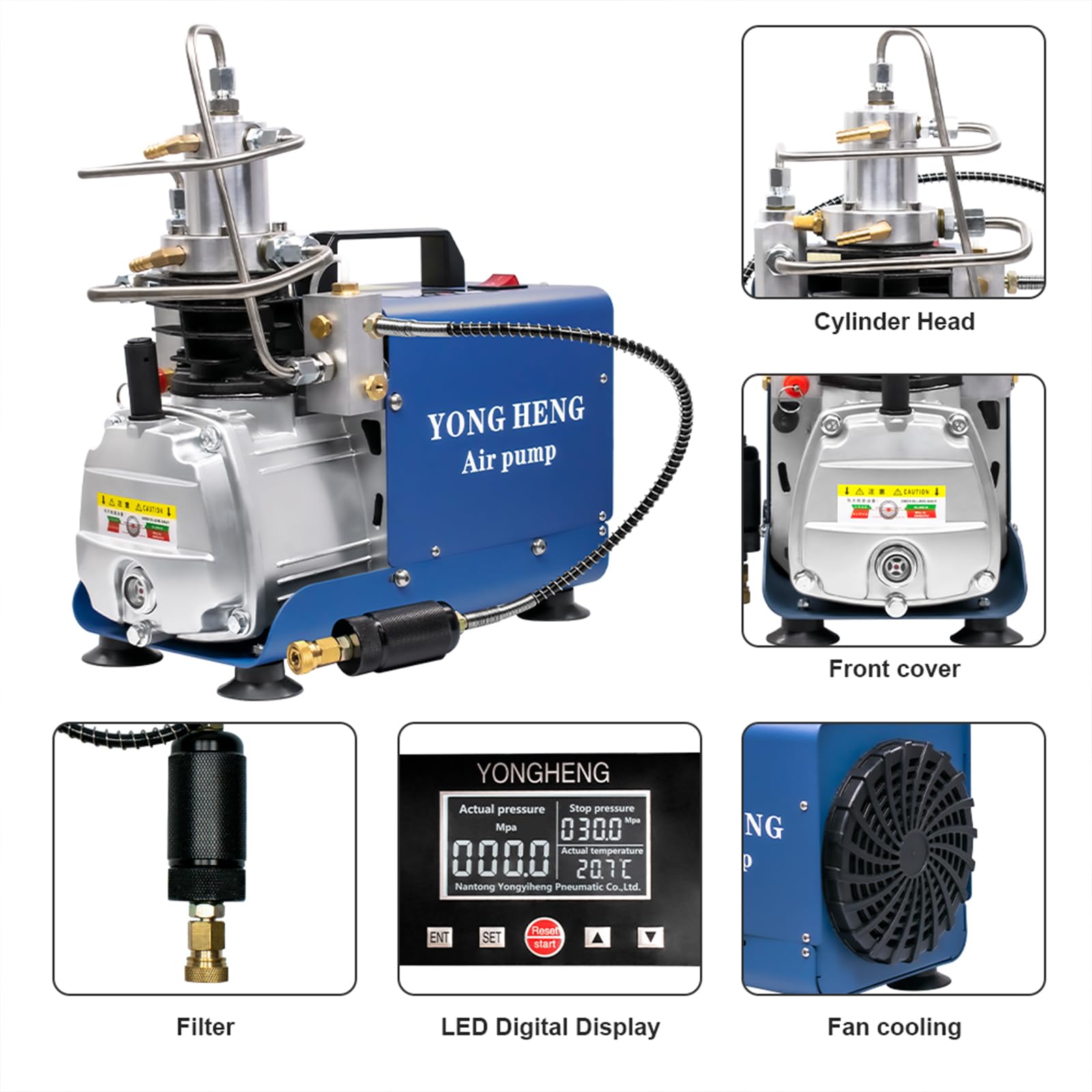 YONG HENG 4500Psi/30Mpa High Pressure Air Compressor Pump with LCD Display, Auto-Stop & Built-in Water-Oil Separator - PCP Air Rifle Filling for Hunting, Shooting & Paintball (Portable Airgun Accessory)