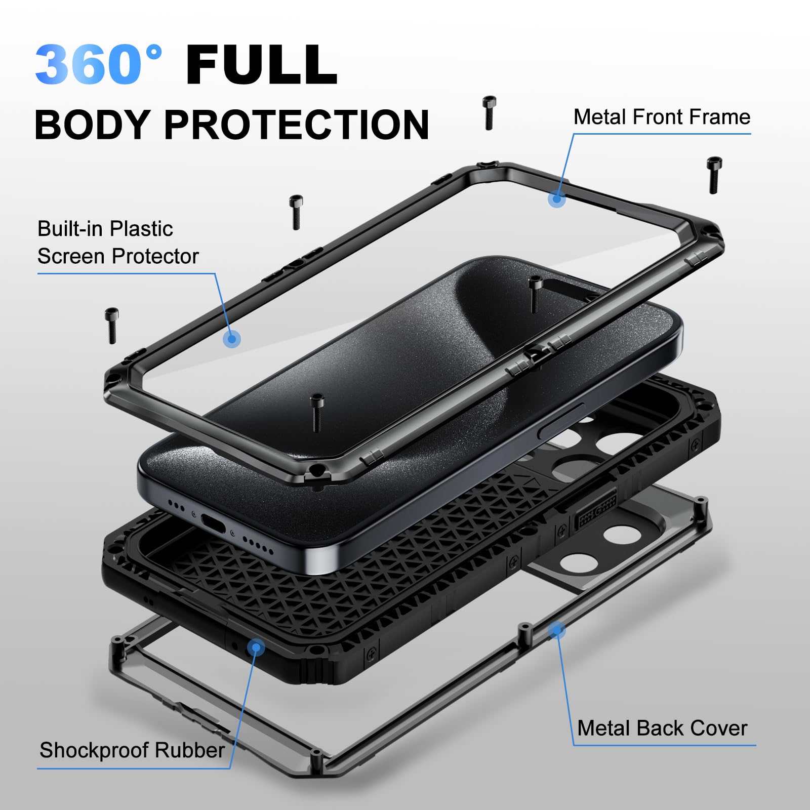 Beasyjoy Rugged Waterproof Case for iPhone 15 Pro (6.1