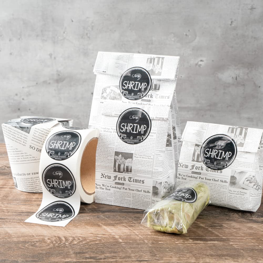 Restaurantware Label Tek 2 Inch Tamper-Evident Stickers for Shrimp - 500 Rolled Tamper Seal Stickers with Chalkboard Design | Safe Food Delivery Stickers (Black with White Font) | Ideal for Seafood Packaging, Takeout Containers & Food Safety Compliance
