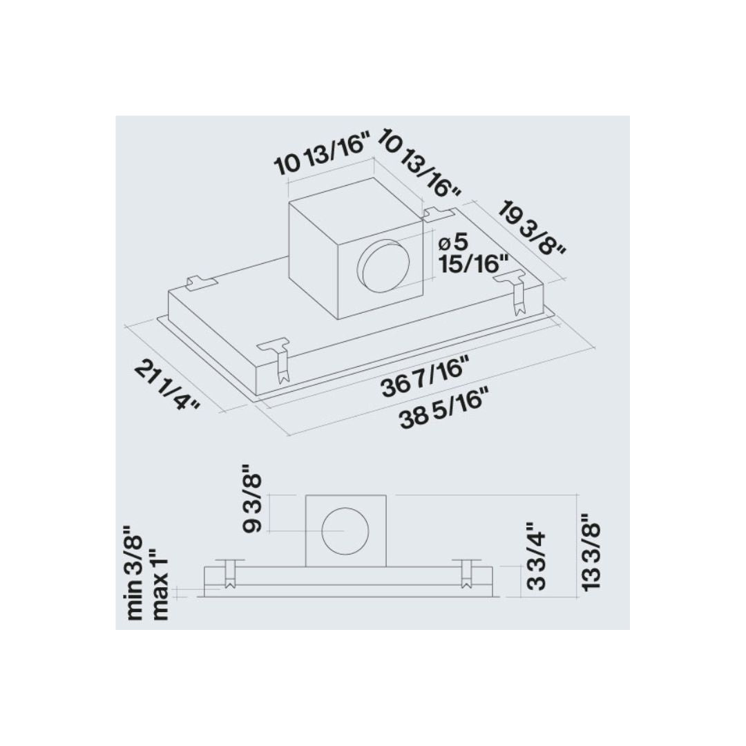 Falmec Nube 36 Inch 600 CFM Stainless Steel Flush Mount Ceiling Range Hood - Powerful Kitchen Ventilation for Open Concept Homes (Model FDNUB36C6SS R)