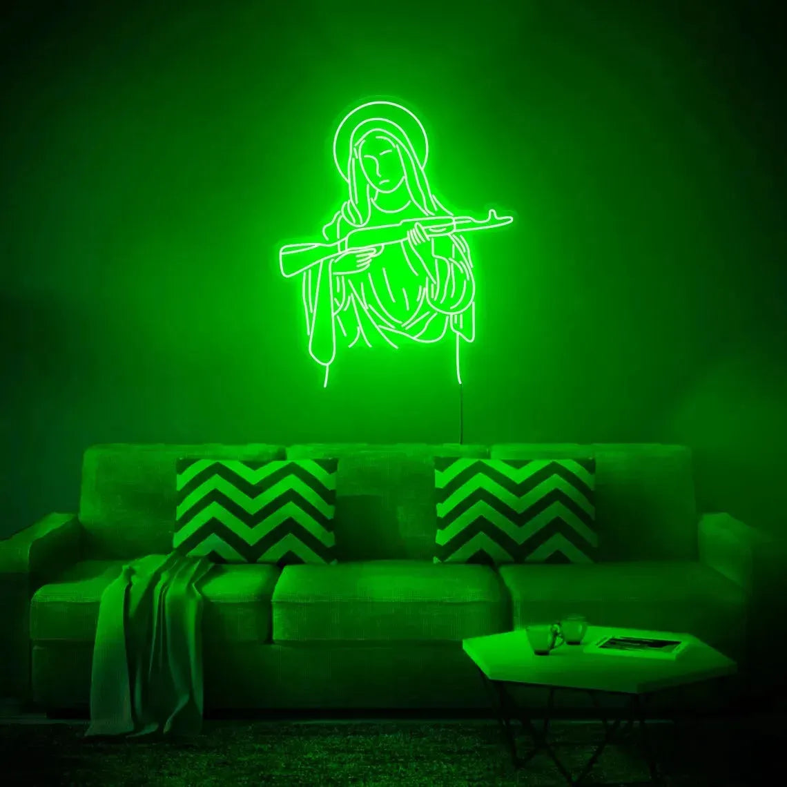 CHUANGQI Virgin Mary & AK47 Neon Sign Light - 42x47cm USB Powered Wall Art for Home, Bar, Party & Club Decor - Unique Blessed Gift for Christmas & Birthday