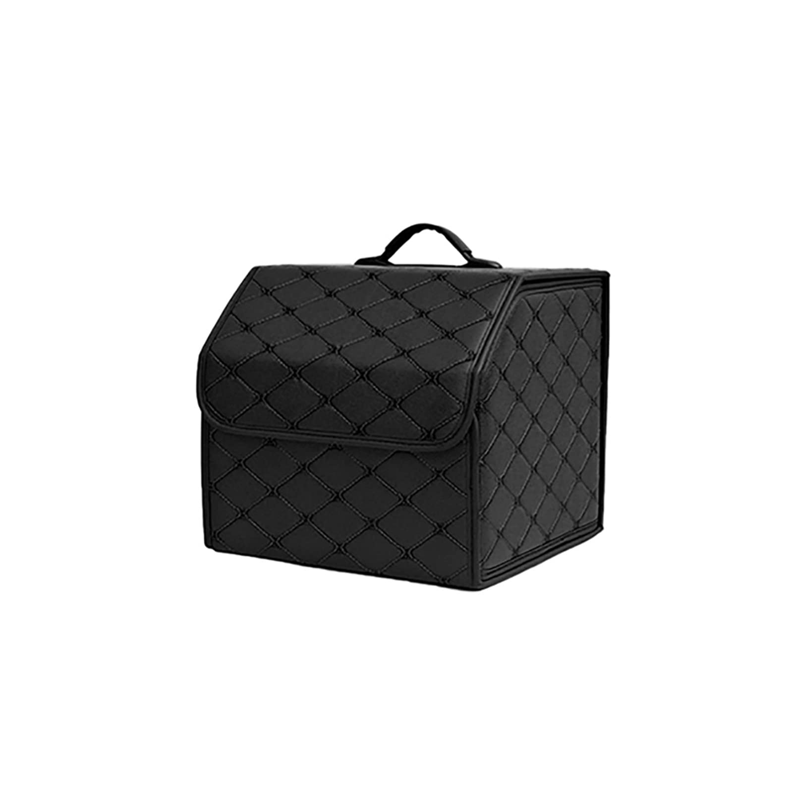 Black Small Leather Car Storage Bag - Collapsible Trunk Organizer for Automobile Accessories | Perfect for Travel, Road Trips & Daily Commute