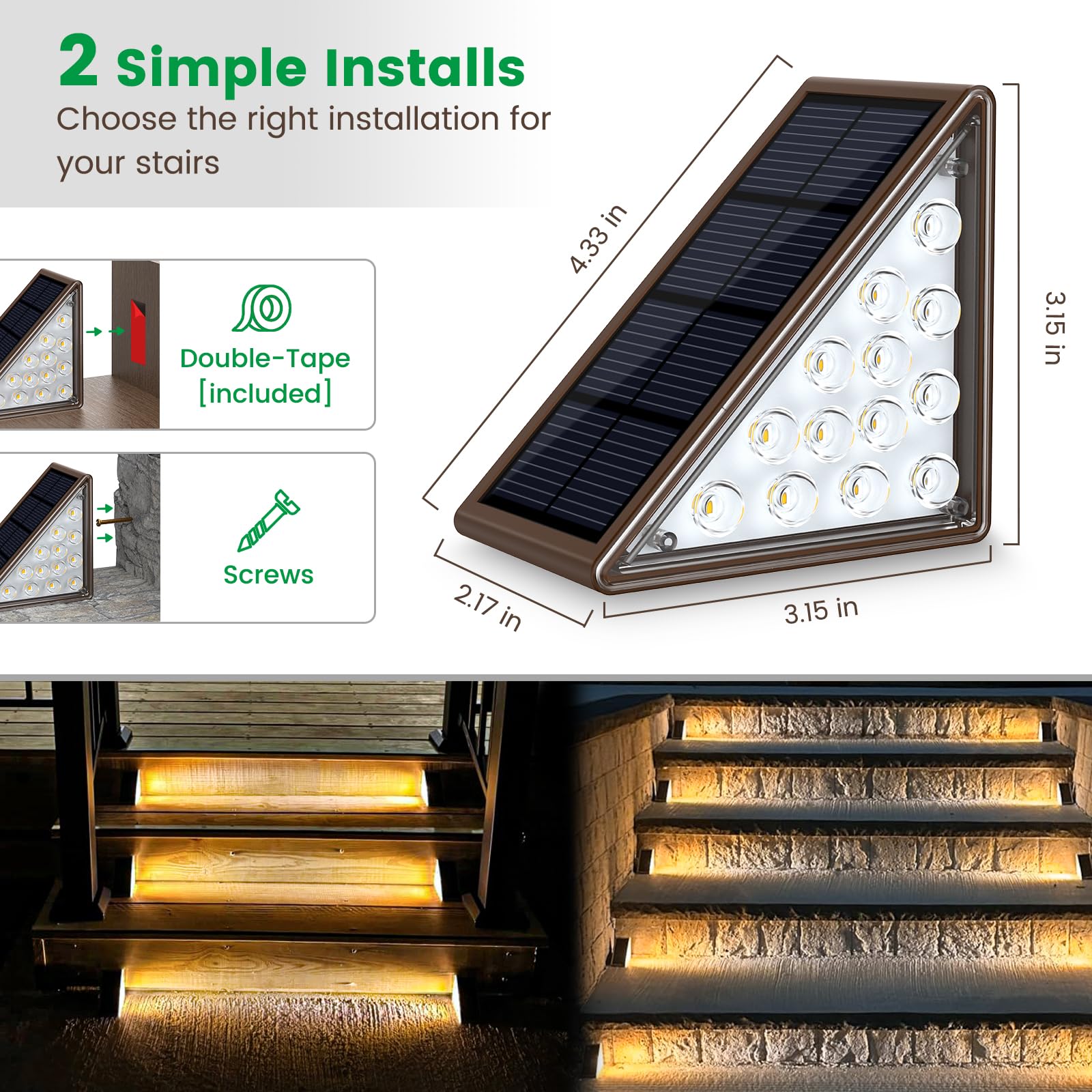 8 Pack Solar Step Lights for Outdoor Stairs - Waterproof IP67 Solar Deck Lights for Patio, Front Steps, Walkways - Warm Brown Lighting for Night Safety & Ambience