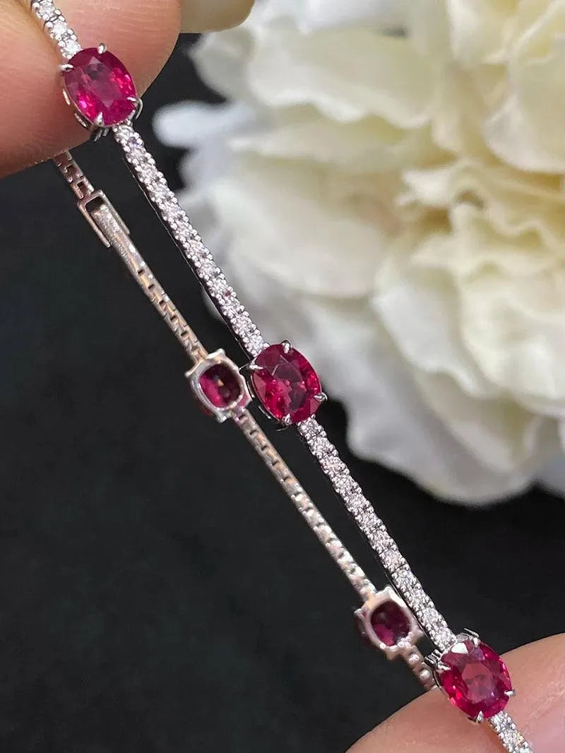 18K White Gold Bracelet with Real Natural Ruby & Diamonds - Elegant Jewelry Gift for Women, Wife & Mom | Perfect for Anniversaries, Birthdays & Special Occasions
