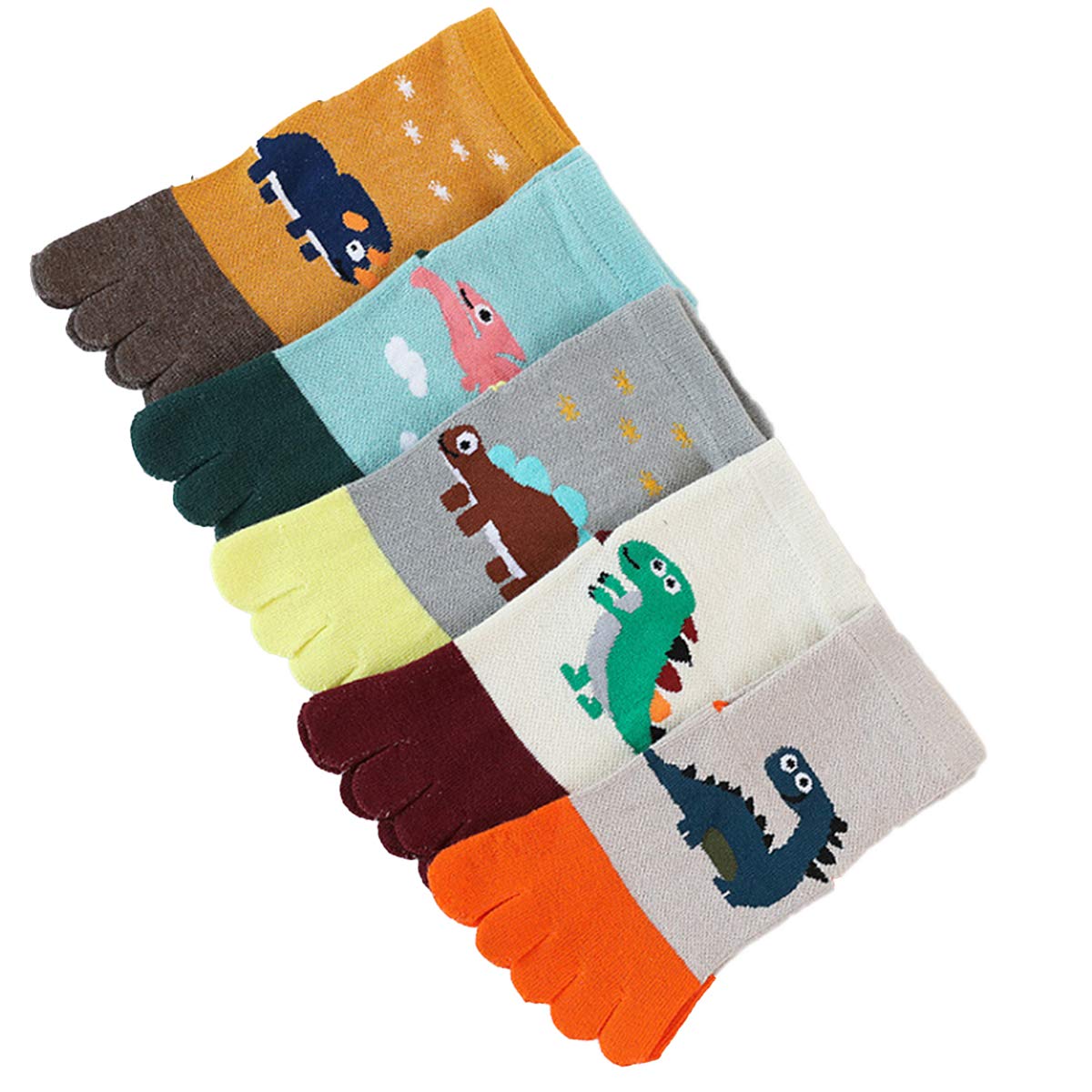 5 Pairs Kids Cartoon Toe Socks - Breathable Cotton Five Finger Socks for Boys & Girls - Perfect for Sports, Dance, Yoga and Everyday Wear