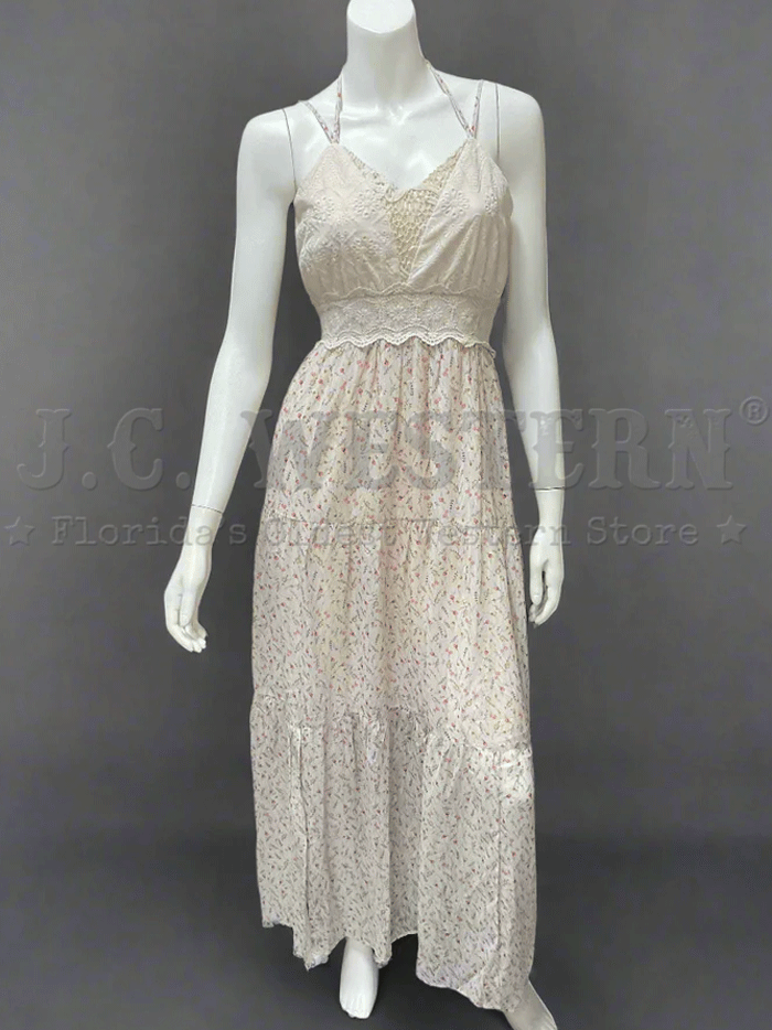 Miss Me MD1852T Women's Floral Print Maxi Dress Ivory - Elegant Boho Summer Dress for Beach Vacations, Weddings & Date Nights