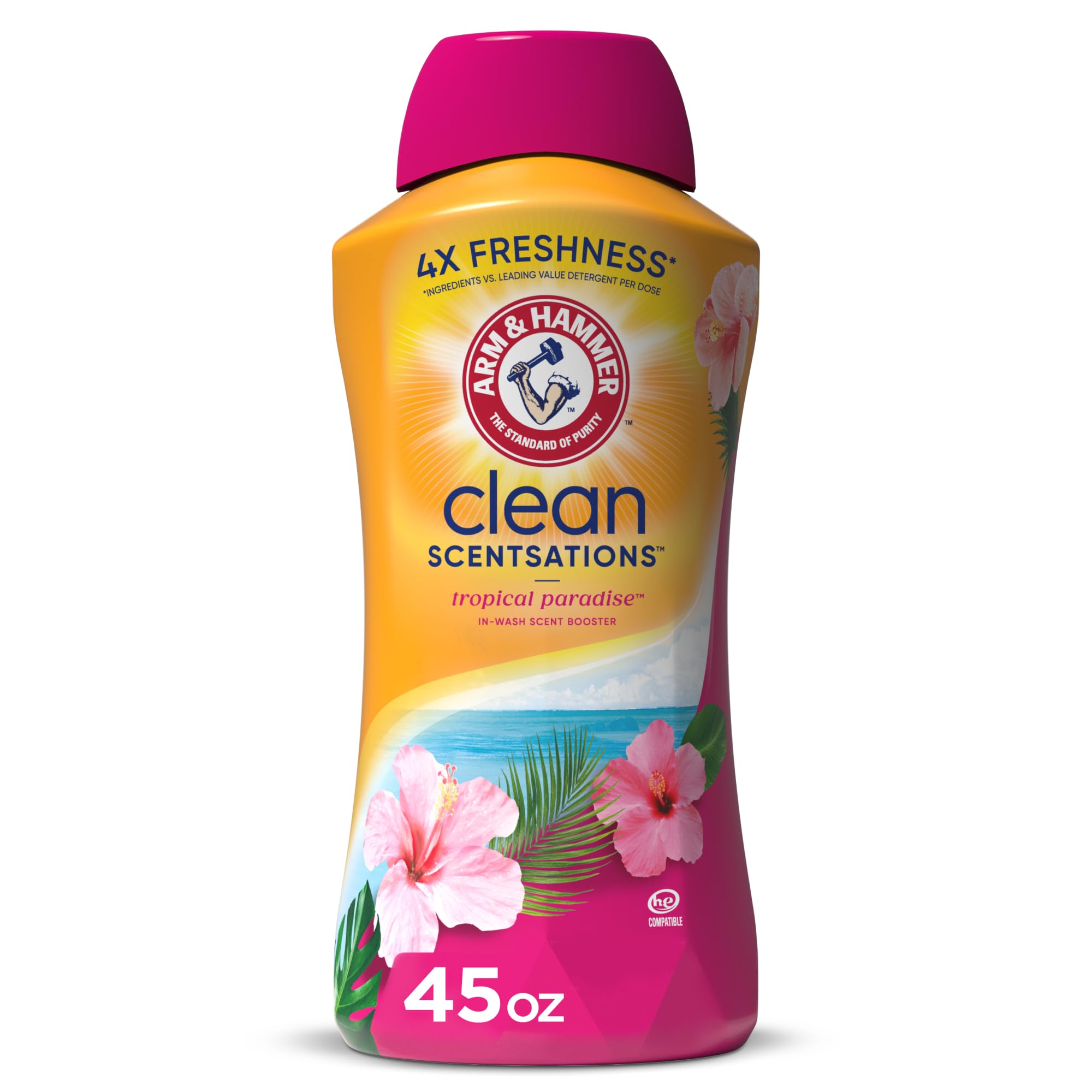 ARM & HAMMER Clean Scentsations In-Wash Scent Booster | Tropical Paradise Fragrance Laundry Crystals | 45 Oz | Long-Lasting Freshness for Clothes & Linens | Perfect for Laundry, Gym Bags & Travel